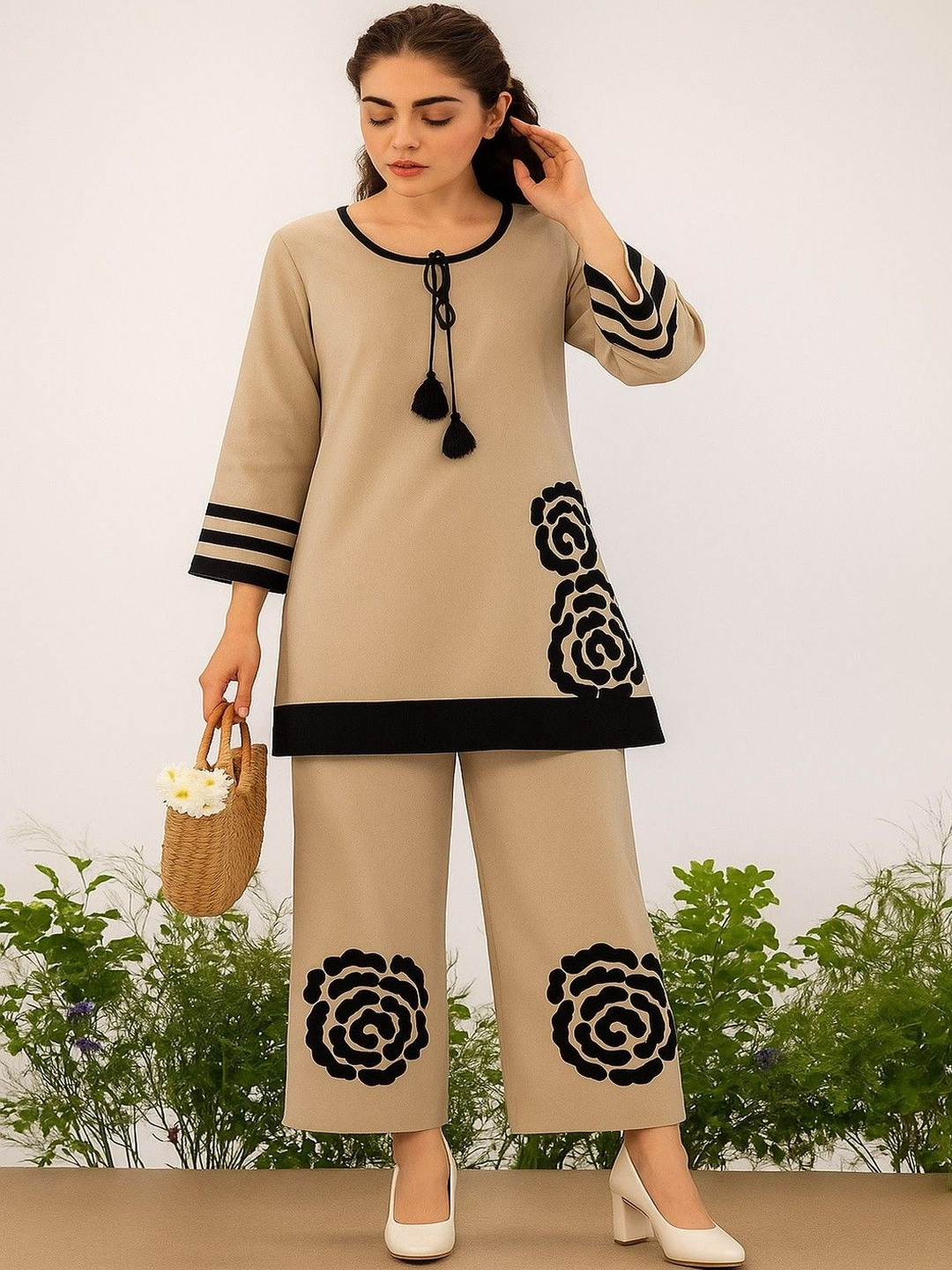 Naida Floral Printed Round Neck Regular Sleeves Straight Kurta With Palazzos