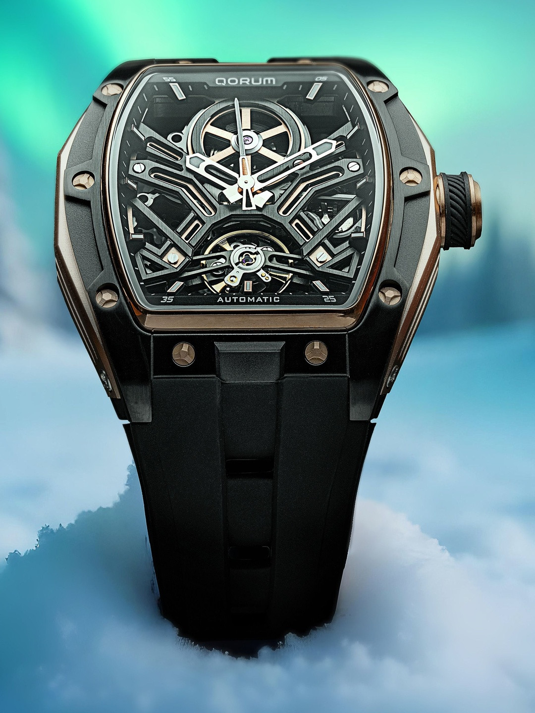 QORUM INDIA Men Skeleton Dial & Analogue  Watch QI 9191 G-3-Black Dial