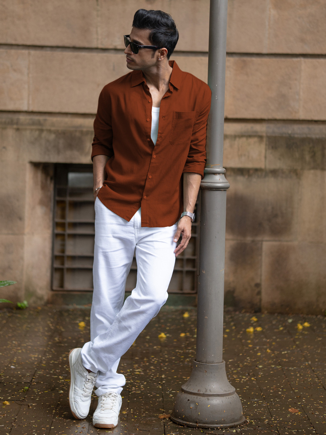 Powerlook Men Solid Spread Collar Casual Shirt