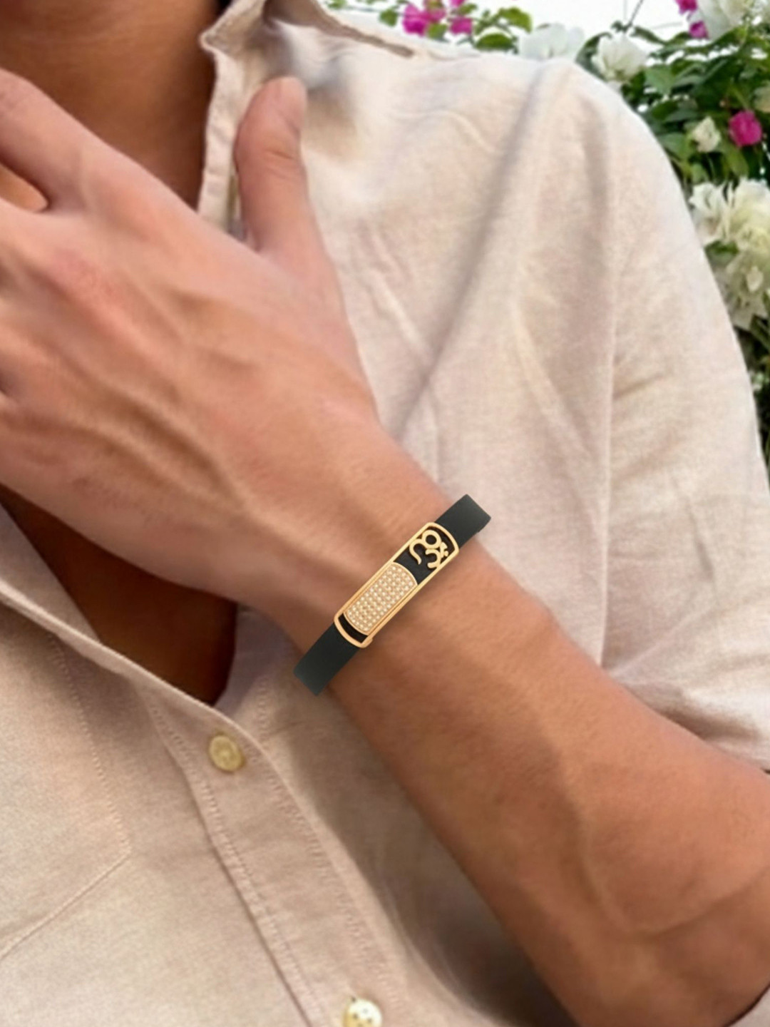 RKB Sales Men American Diamond Antique Rose Gold-Plated Bangle-Style Bracelet