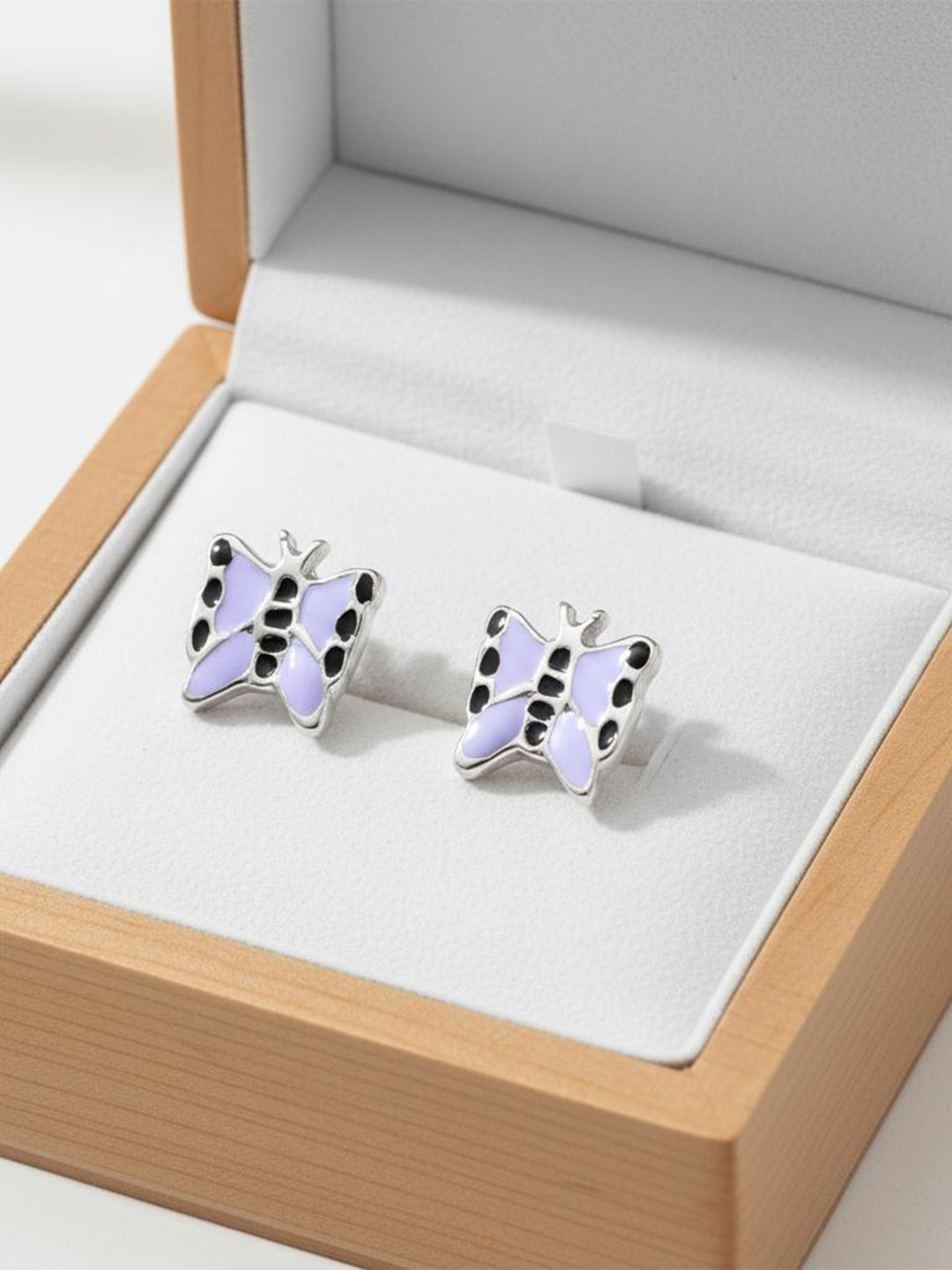 925 SILLER 925 Pure Silver Butterfly Inspired Stud Earrings
