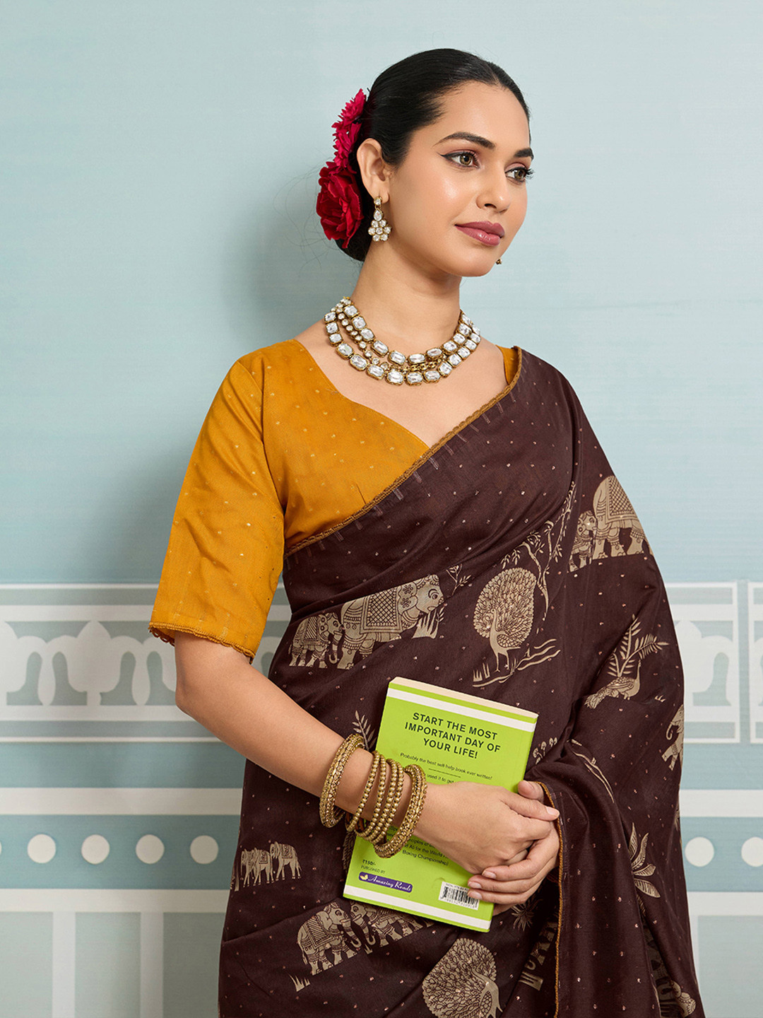 House of Pataudi Ethnic Digital Printed Festive Wear Saree With Matching Blouse