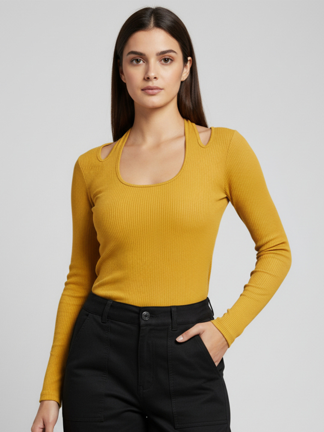 ANVI Be Yourself Women Ribbed Cut Out Top