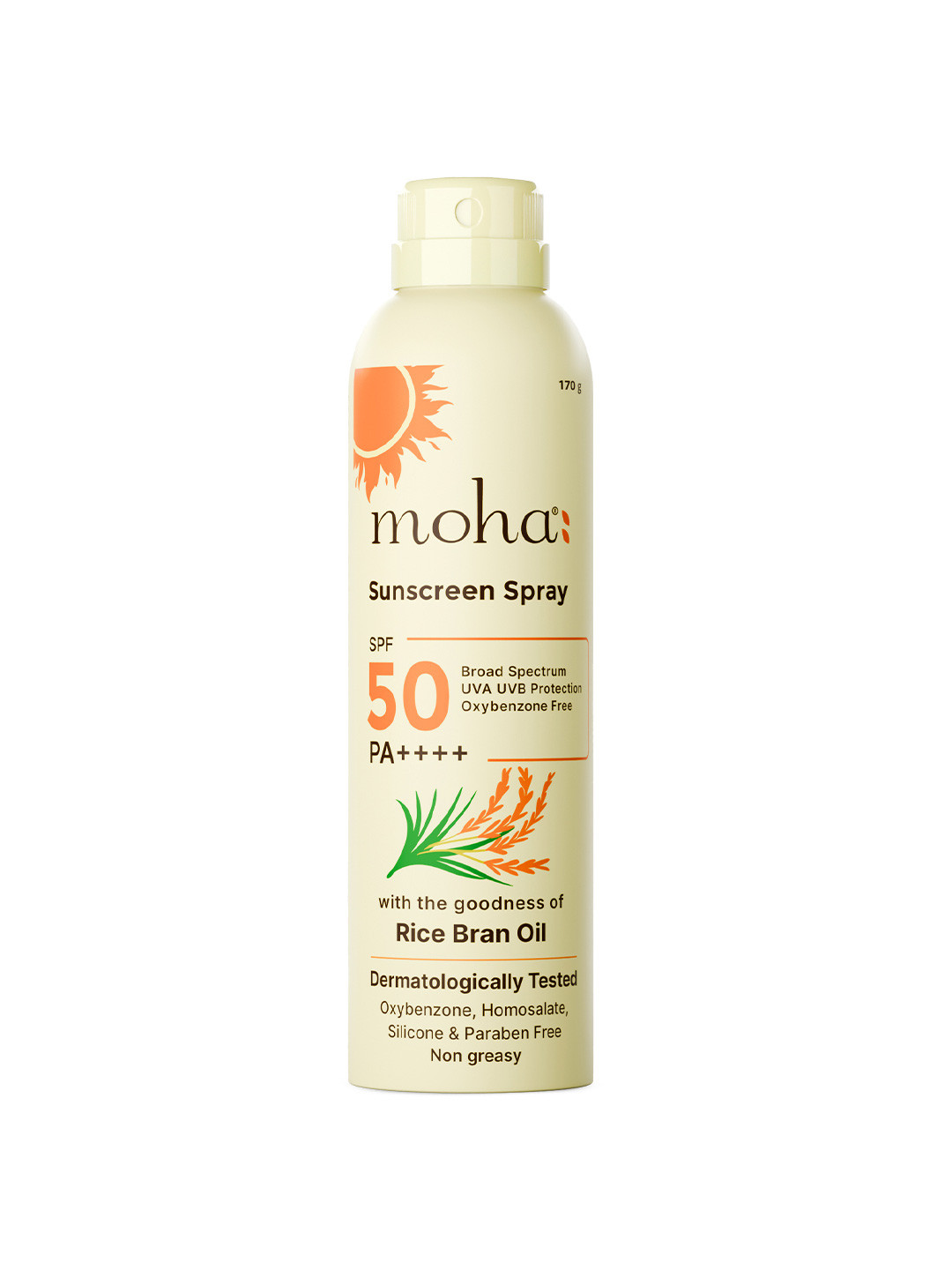 moha SPF 50 PA +++ High Protection with Rice Bran Oil Sunscreen Spray- 170g