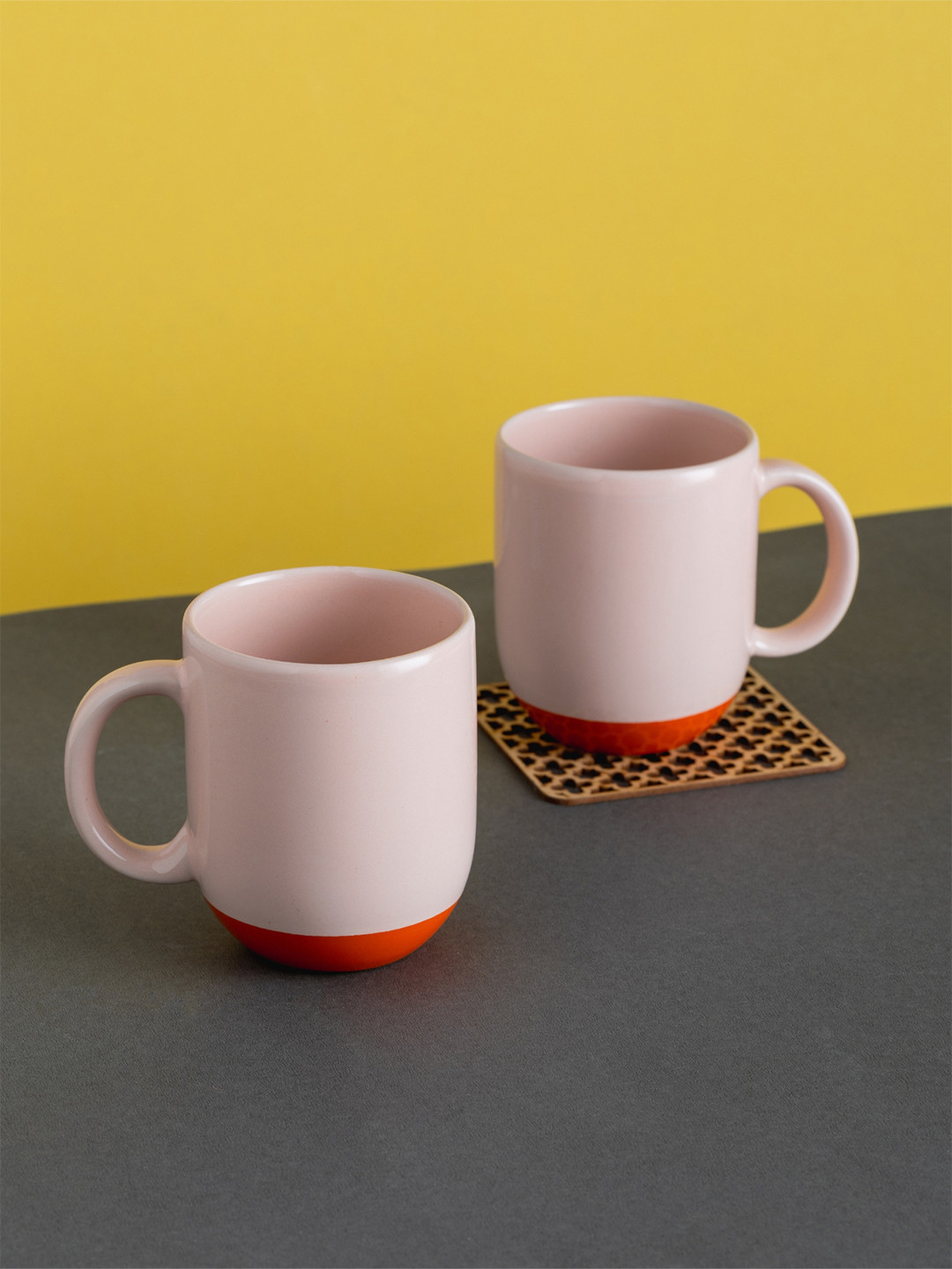 CLAY CRAFT Pacha Cream-Coloured & Orange Colored 2 Pieces Ceramic Matte Mugs 300ml