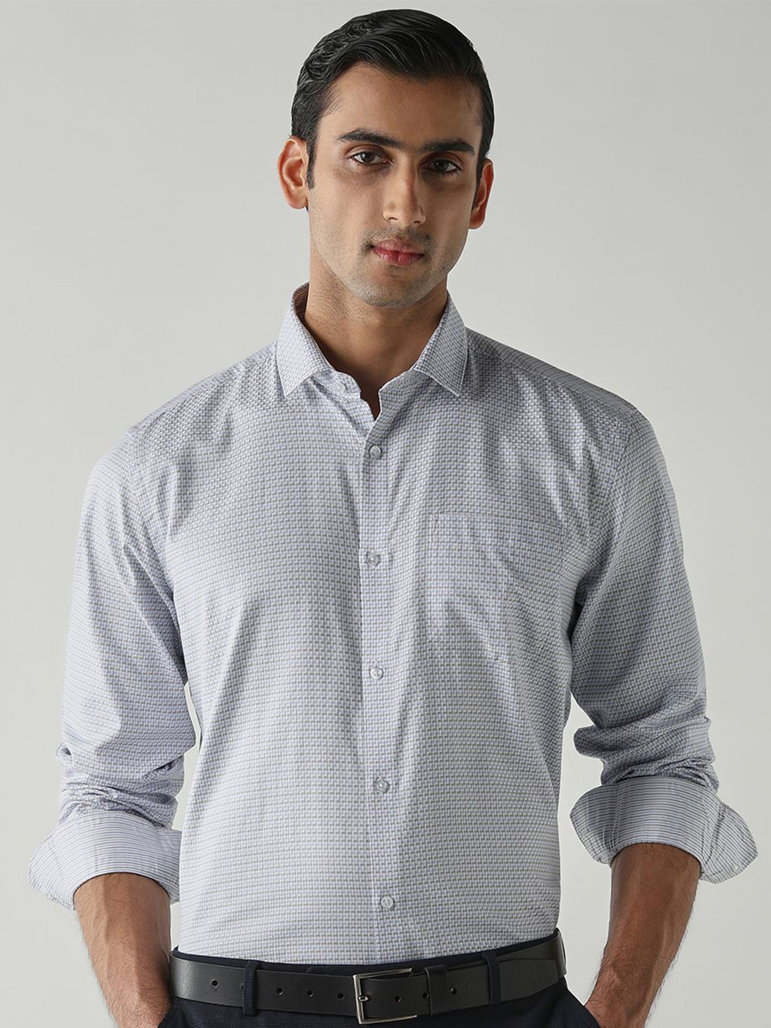 Reid & Taylor Men Comfort Fit Micro Ditsy Printed Spread Collar Pure Cotton Formal Shirt