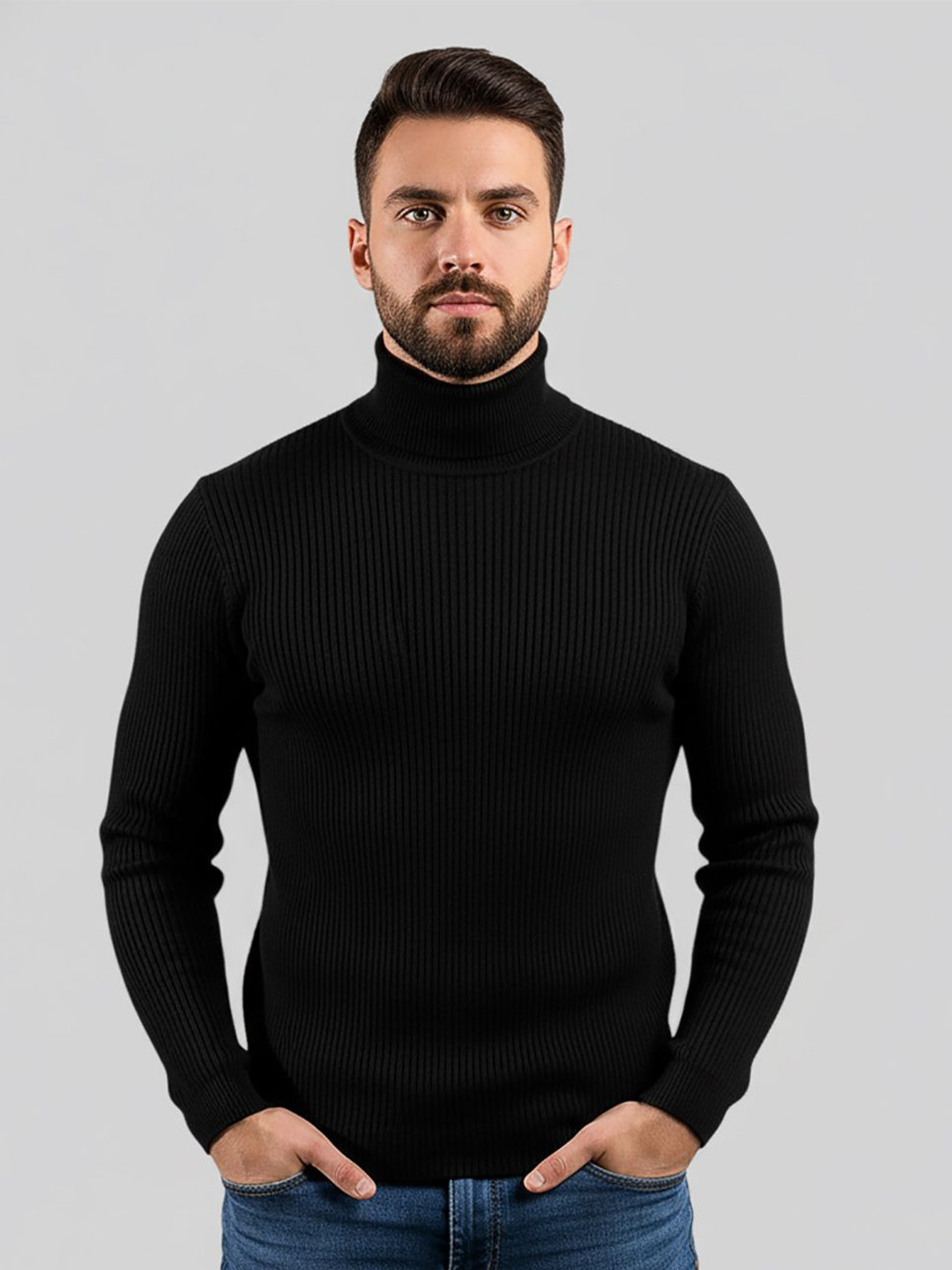 GLITO X Men Ribbed Turtle Neck Woollen Pullover Sweater