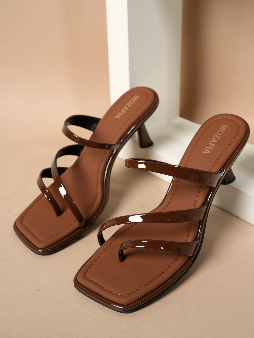 MOZAFIA Women Open Toe Open Back Strappy Kitten Heeled Sandals