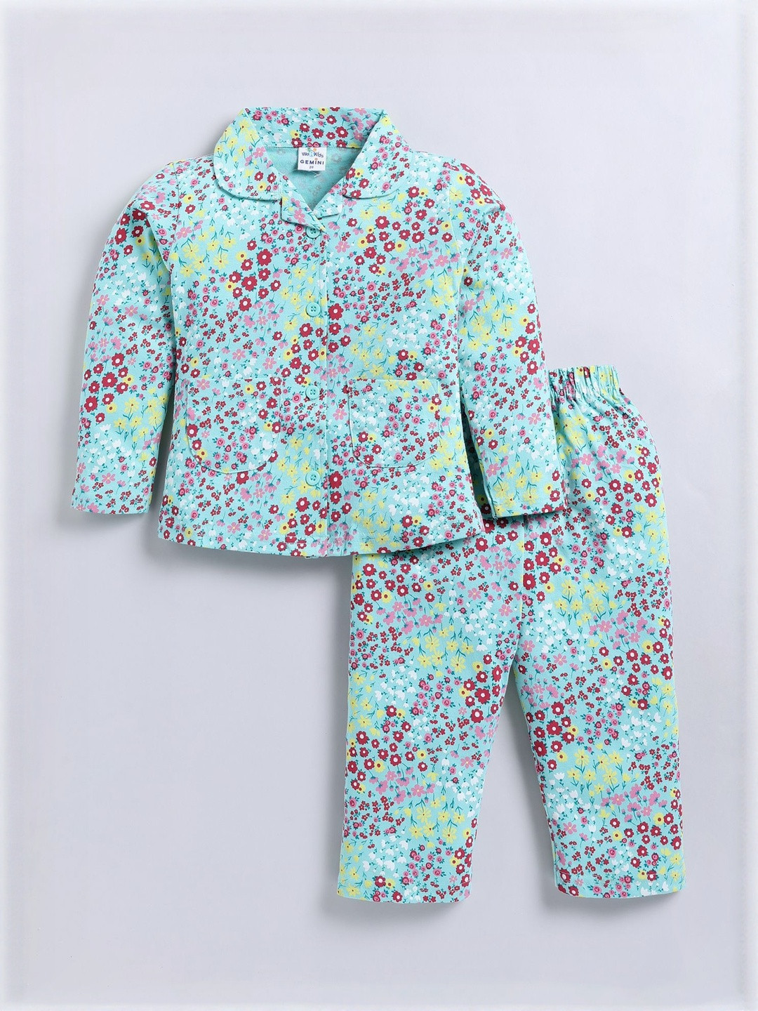 GEMINI Kids Floral Printed Pure Cotton Shirt & Pyjamas Nightsuit Set