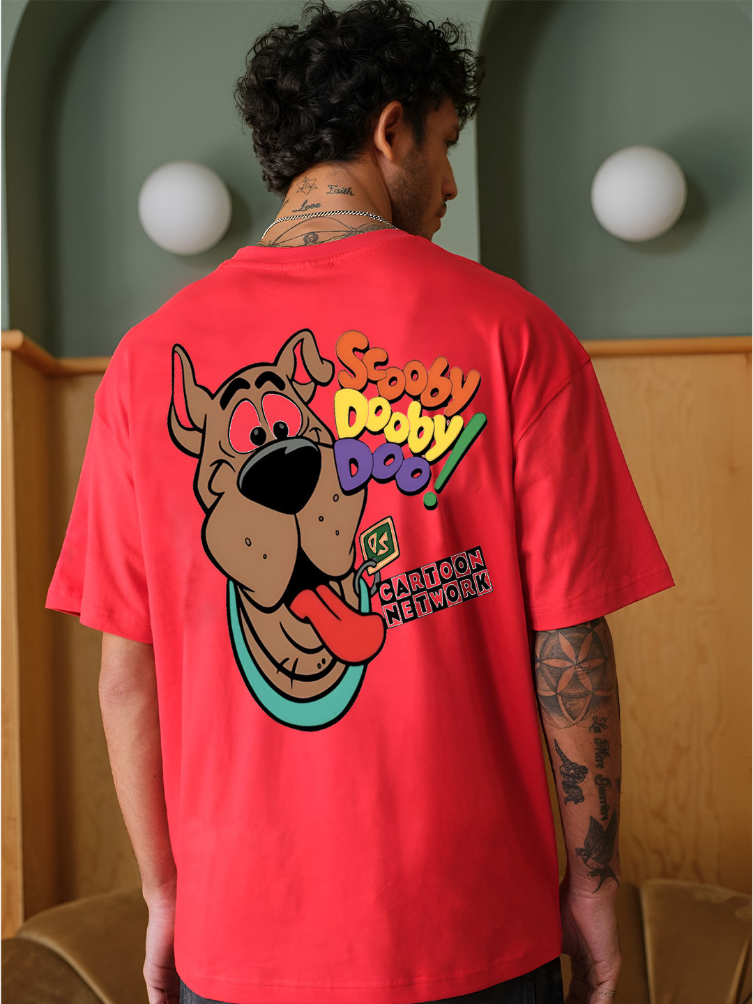 BDSQUARE Men Cotton Scooby Dooby Doo Back Printed Oversized T-shirt