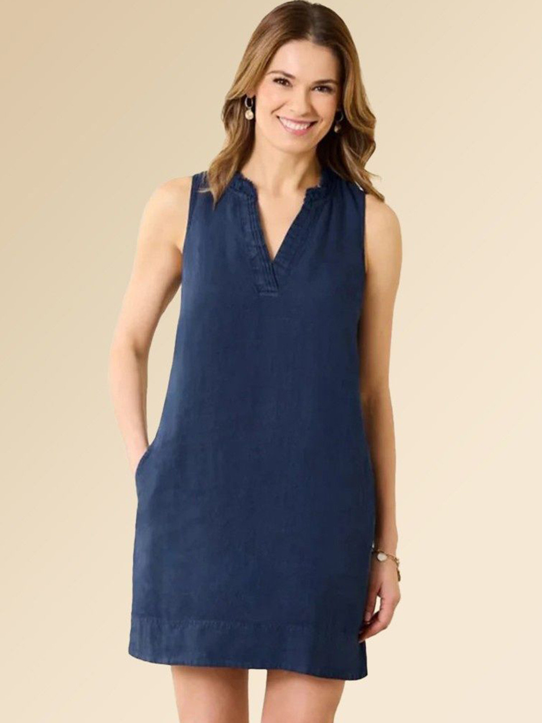 Elchic Women V-Neck Cotton Shift Dress