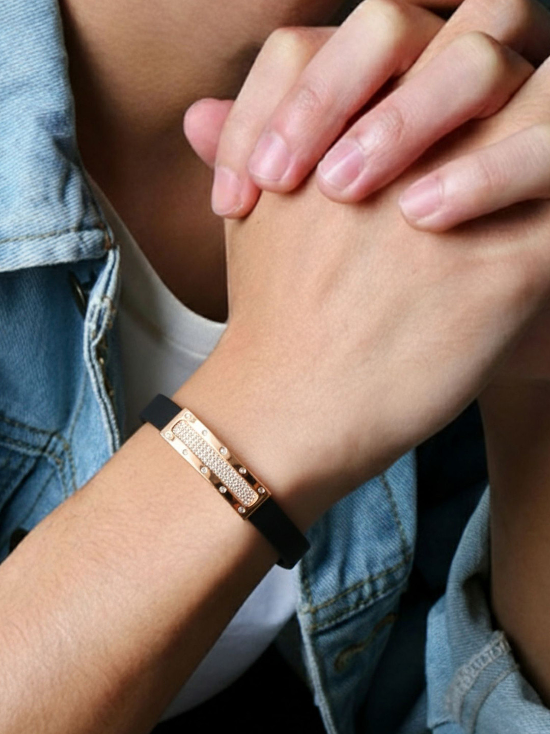 RKB Sales Men American Diamond Antique Rose Gold-Plated Bracelet