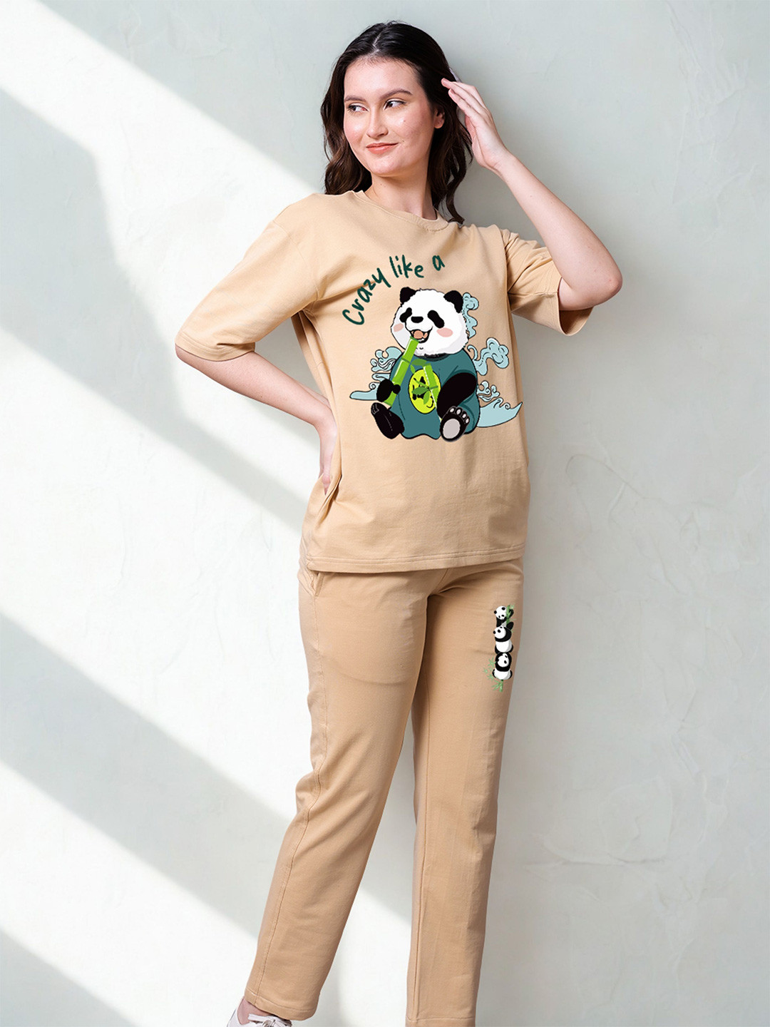 Lazy Lush Like A Panda Printed T-Shirt & Track Pant Co-Ords Set