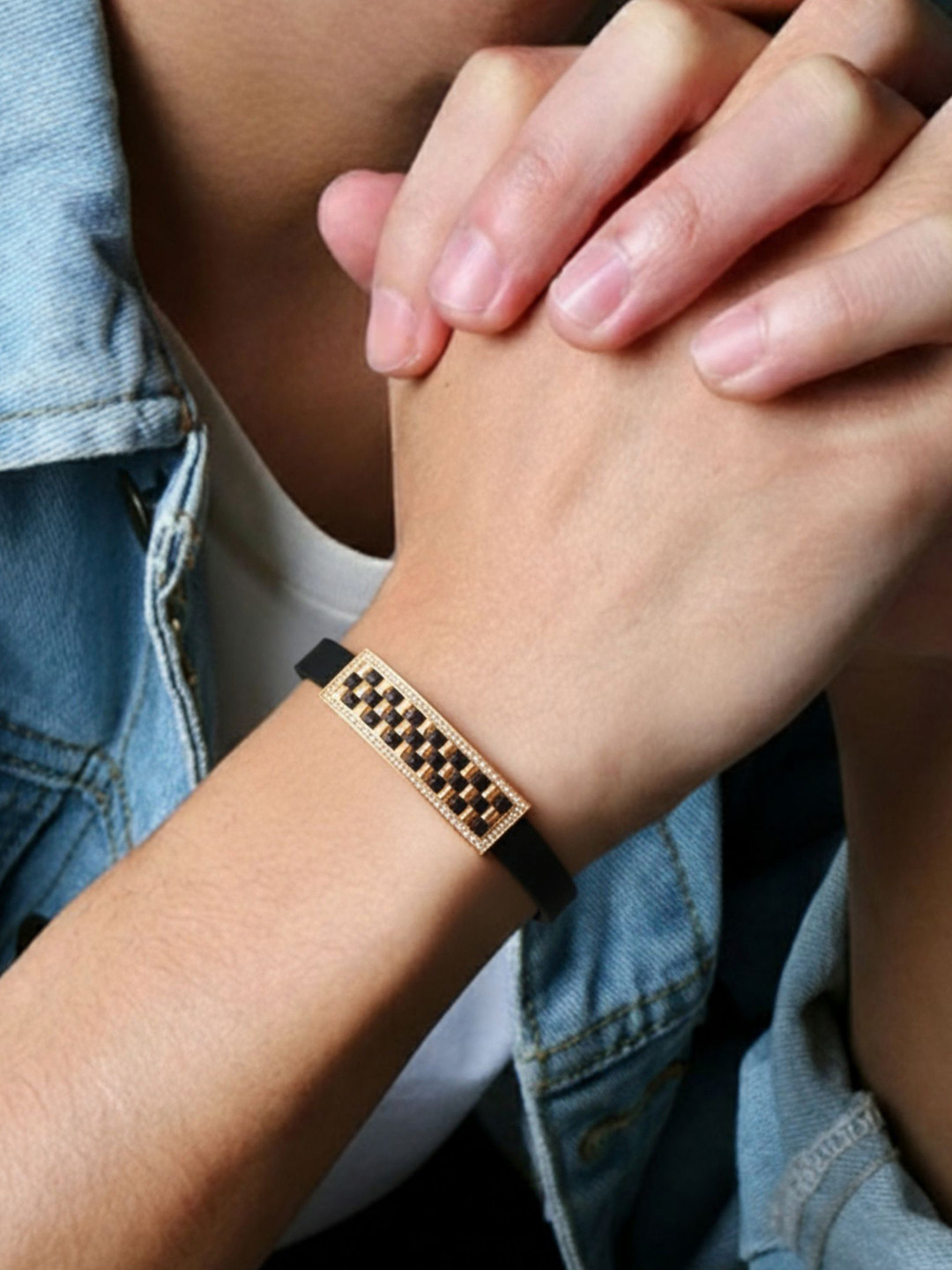 RKB Sales Men Gold Plated American Diamond Studded Bracelet