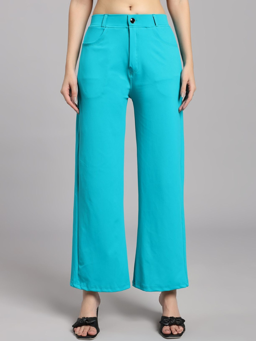 Turquoise Blue Loose Fit High-Rise Parallel Trousers