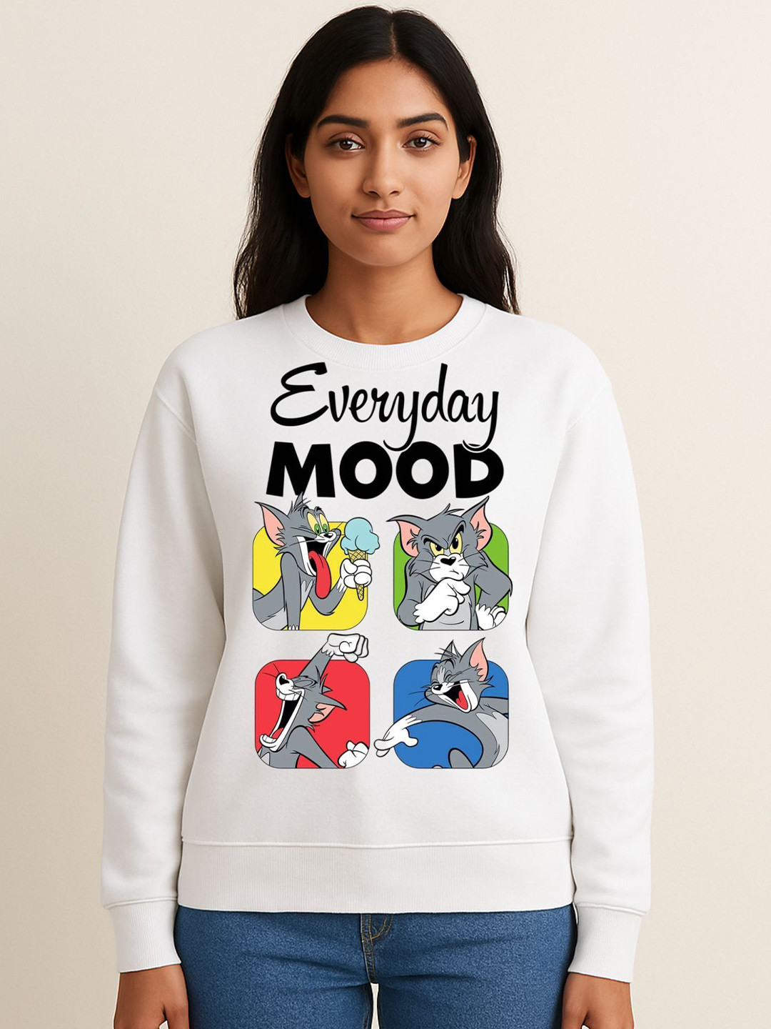 Anikmart Women Tom Printed Round Neck Organic Cotton Pullover Sweatshirt