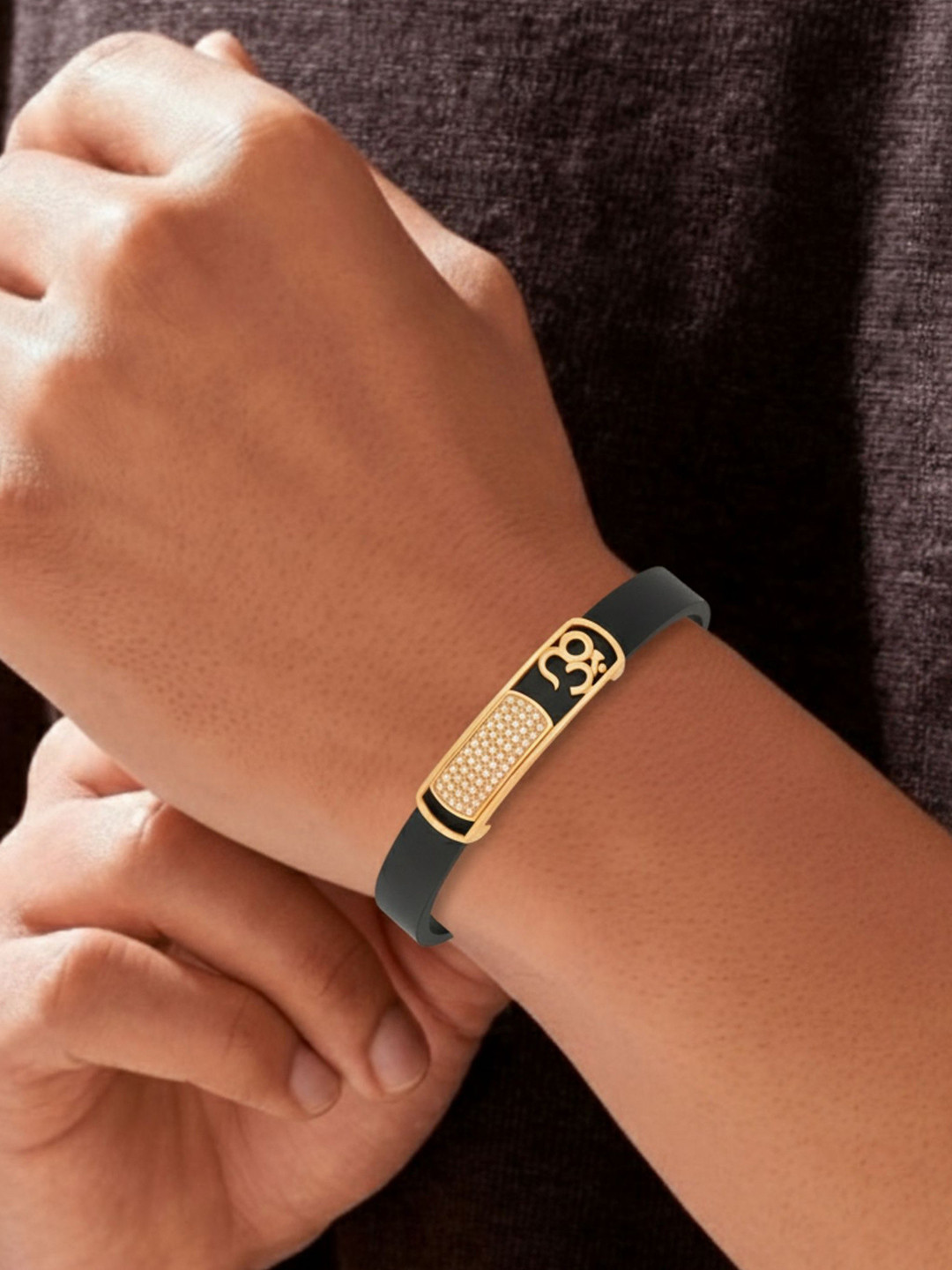 RKB Sales Men Rose Gold-Plated AD Studded Bracelet