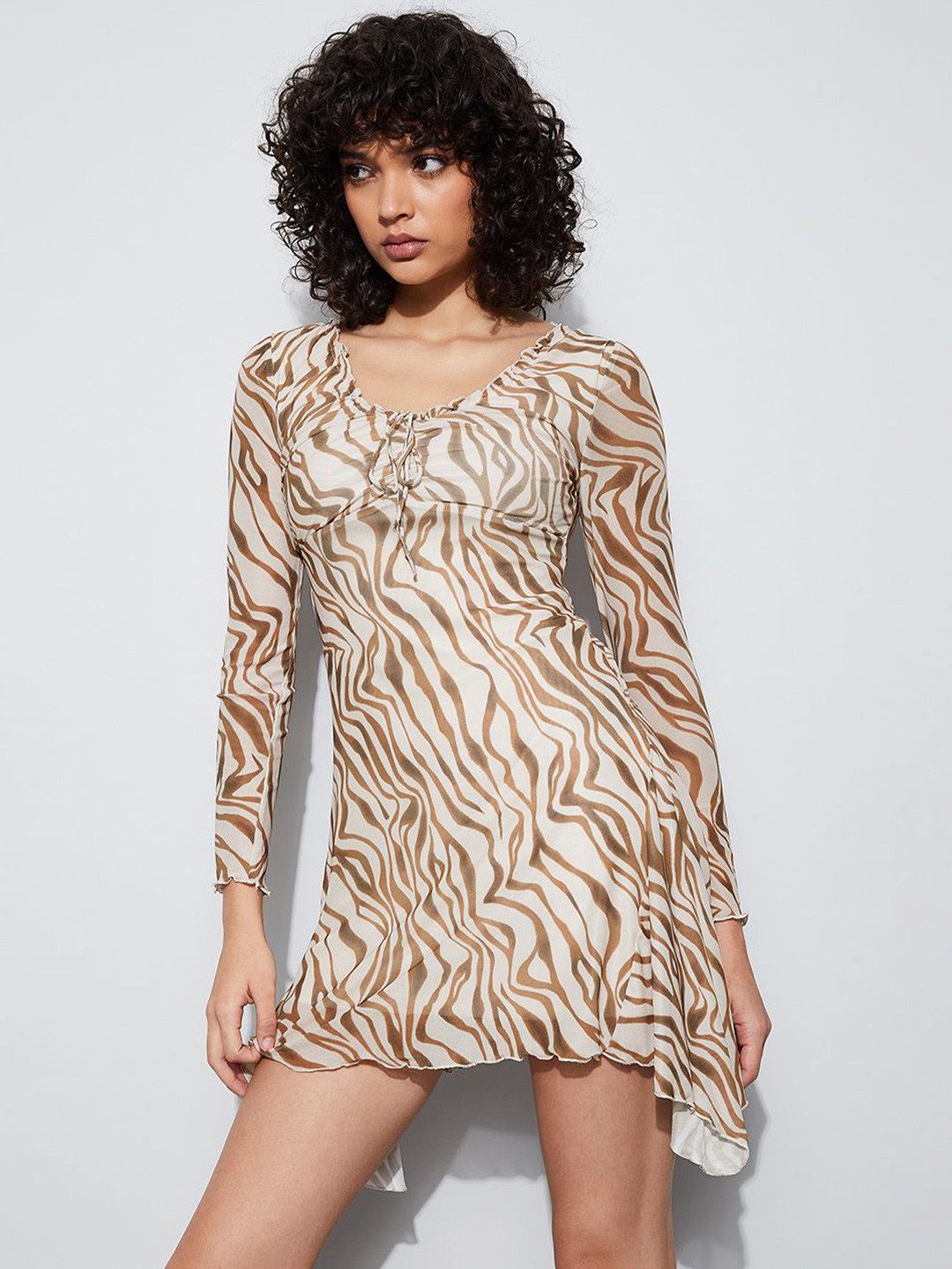 Ginger by Lifestyle Women Animal Printed Cowl Neck Fit & Flare Mini Dress