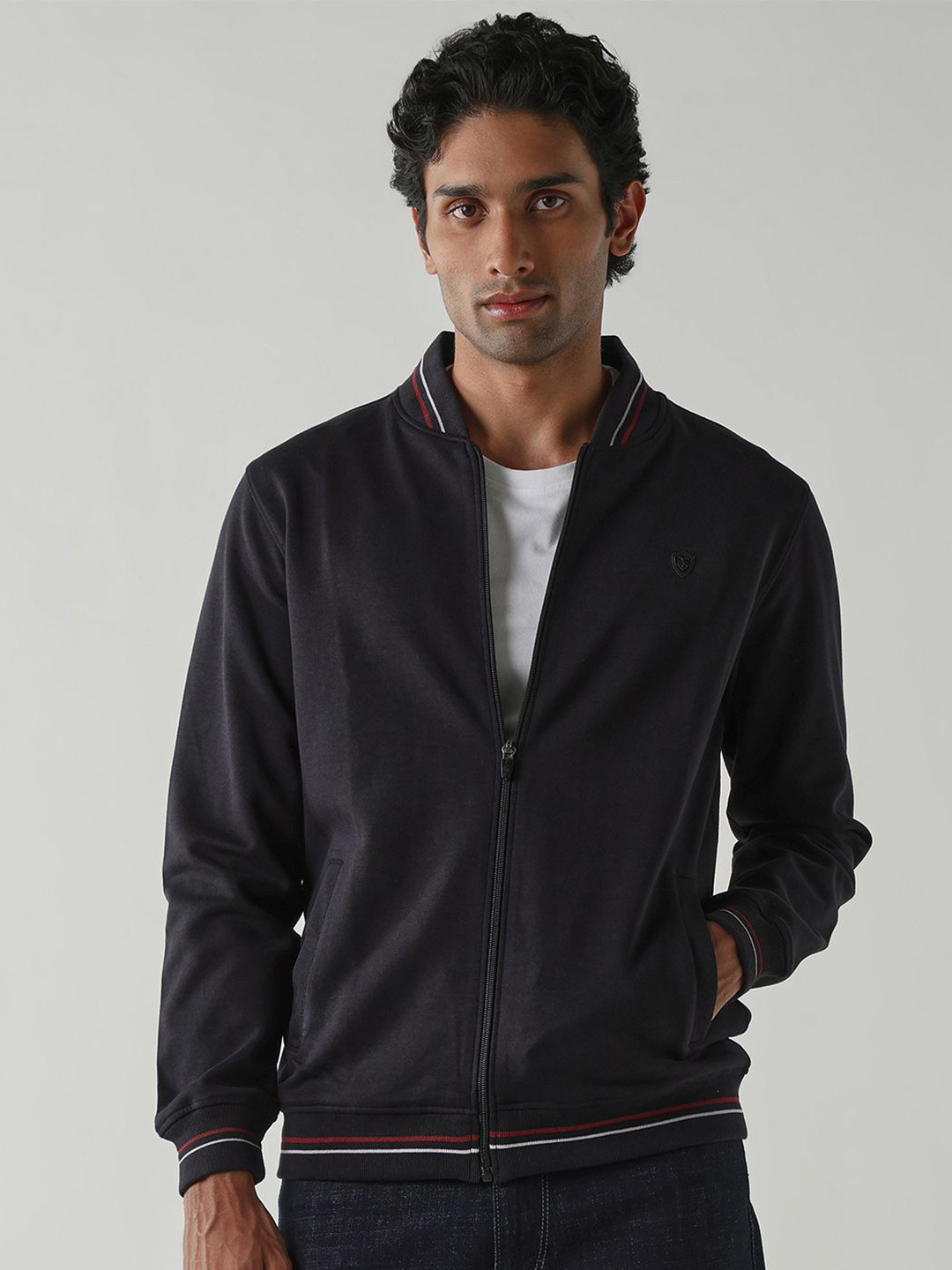 Reid & Taylor Mandarin Collar Front Open Sweatshirt