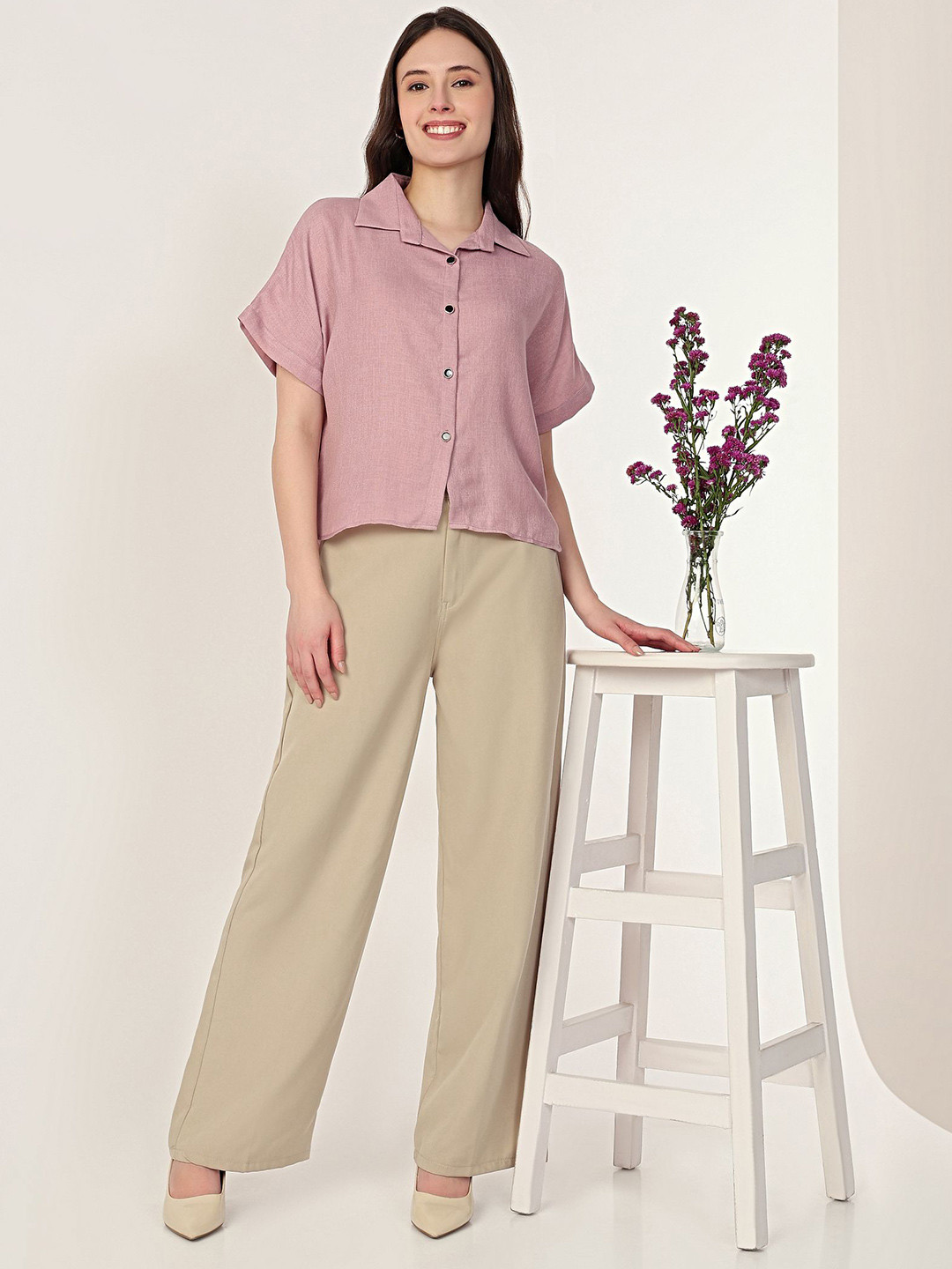 MISH X Women Textured Spread Collar Casual Shirt