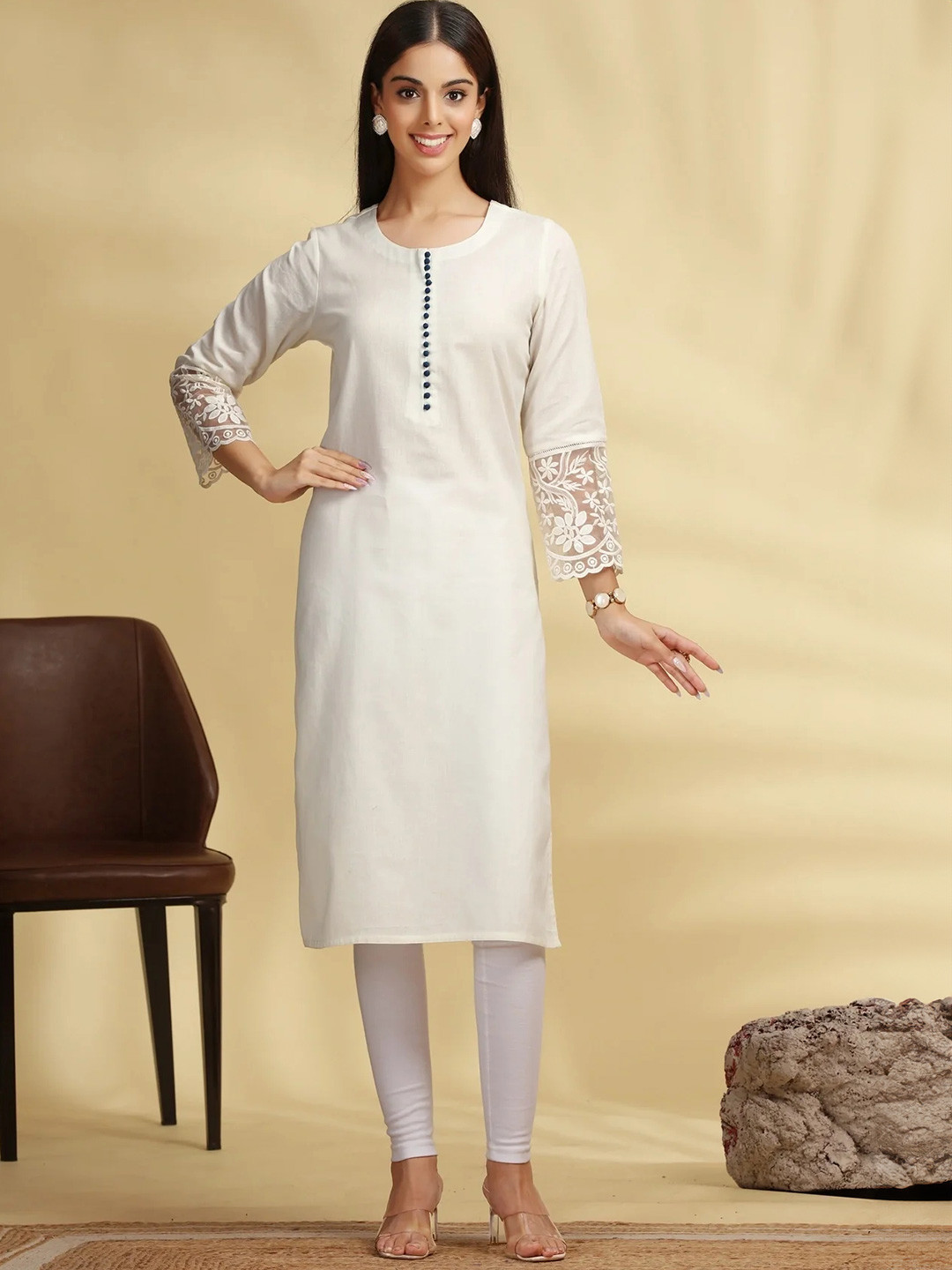 COTTON CULTURE Round Neck Cotton Straight Kurta