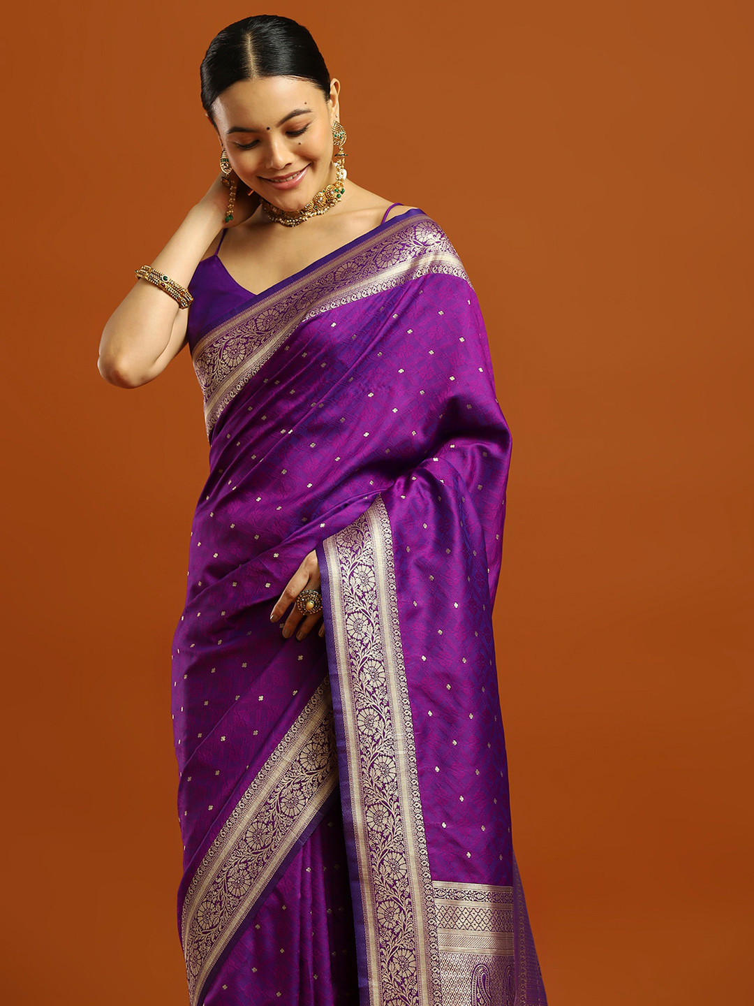 House of Pataudi Women Woven Design Zari Festive Banarasi Saree
