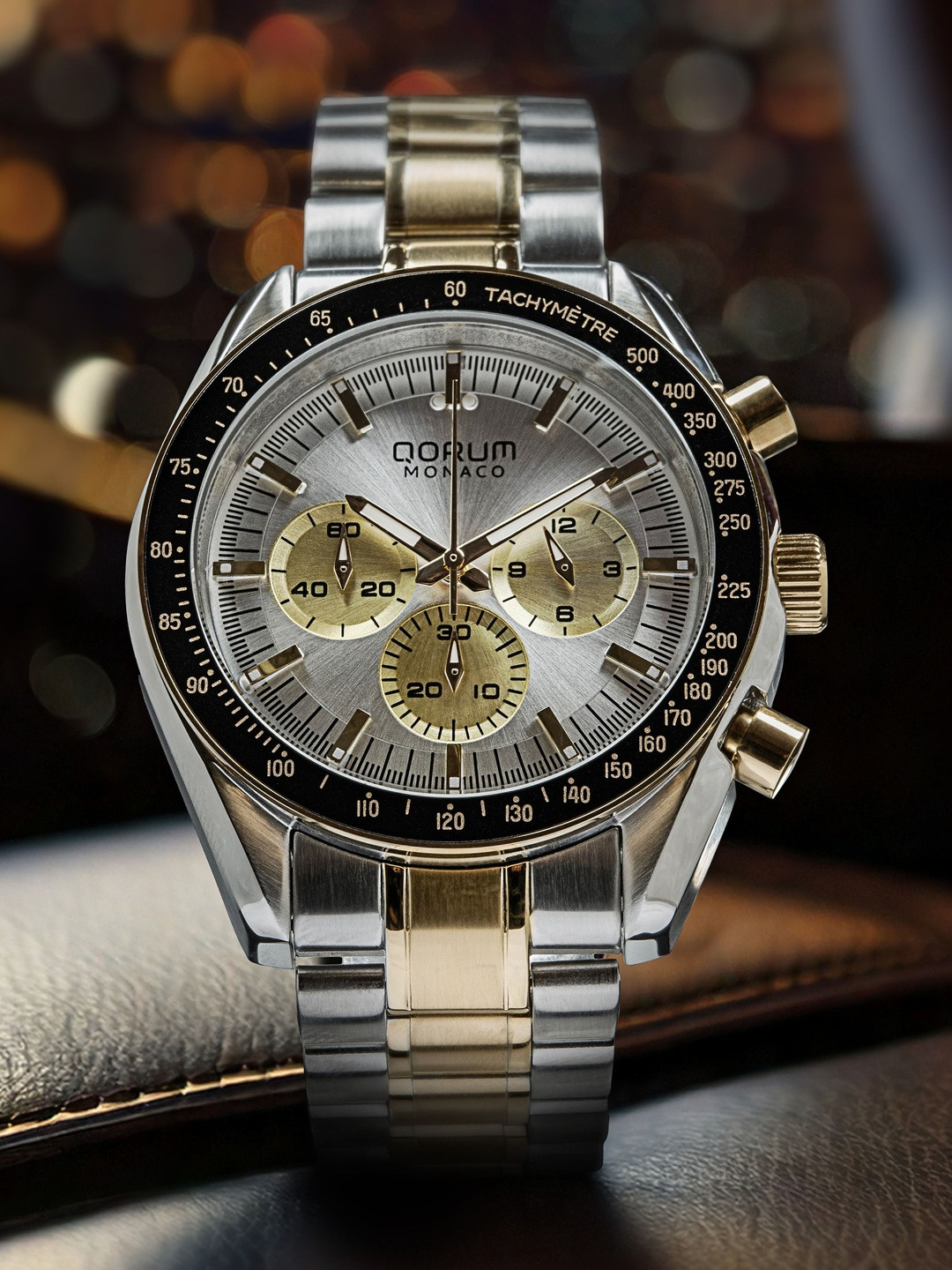 QORUM INDIA Men Dial & Stainless Steel Analogue Chronograph Watch G102 Monaco-Silver