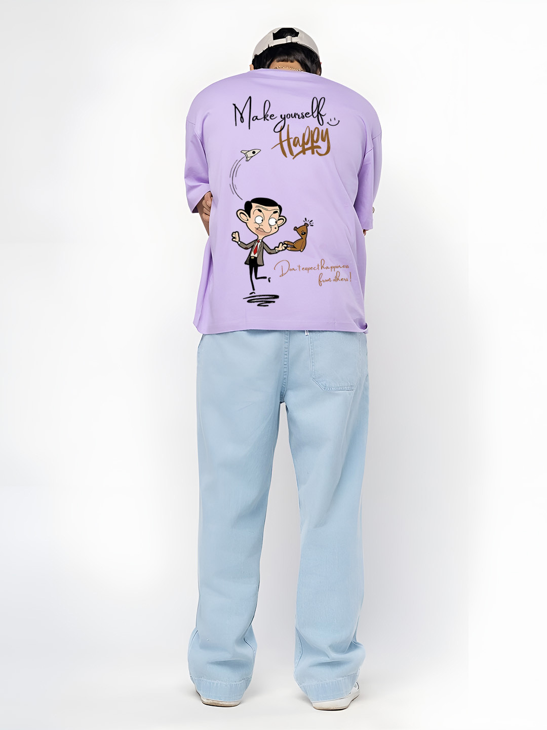 BDSQUARE Mr. Bean Printed Round Neck Pure Cotton Oversized T-shirt