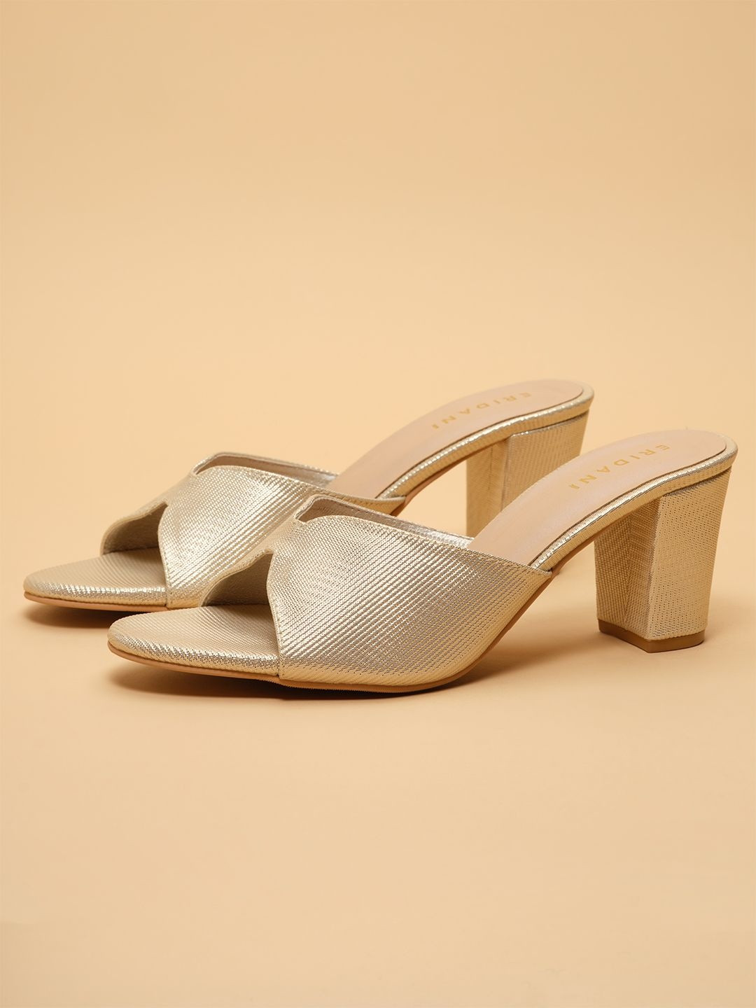 ERIDANI Ina Textured Round Toe Open Back Block Sandals