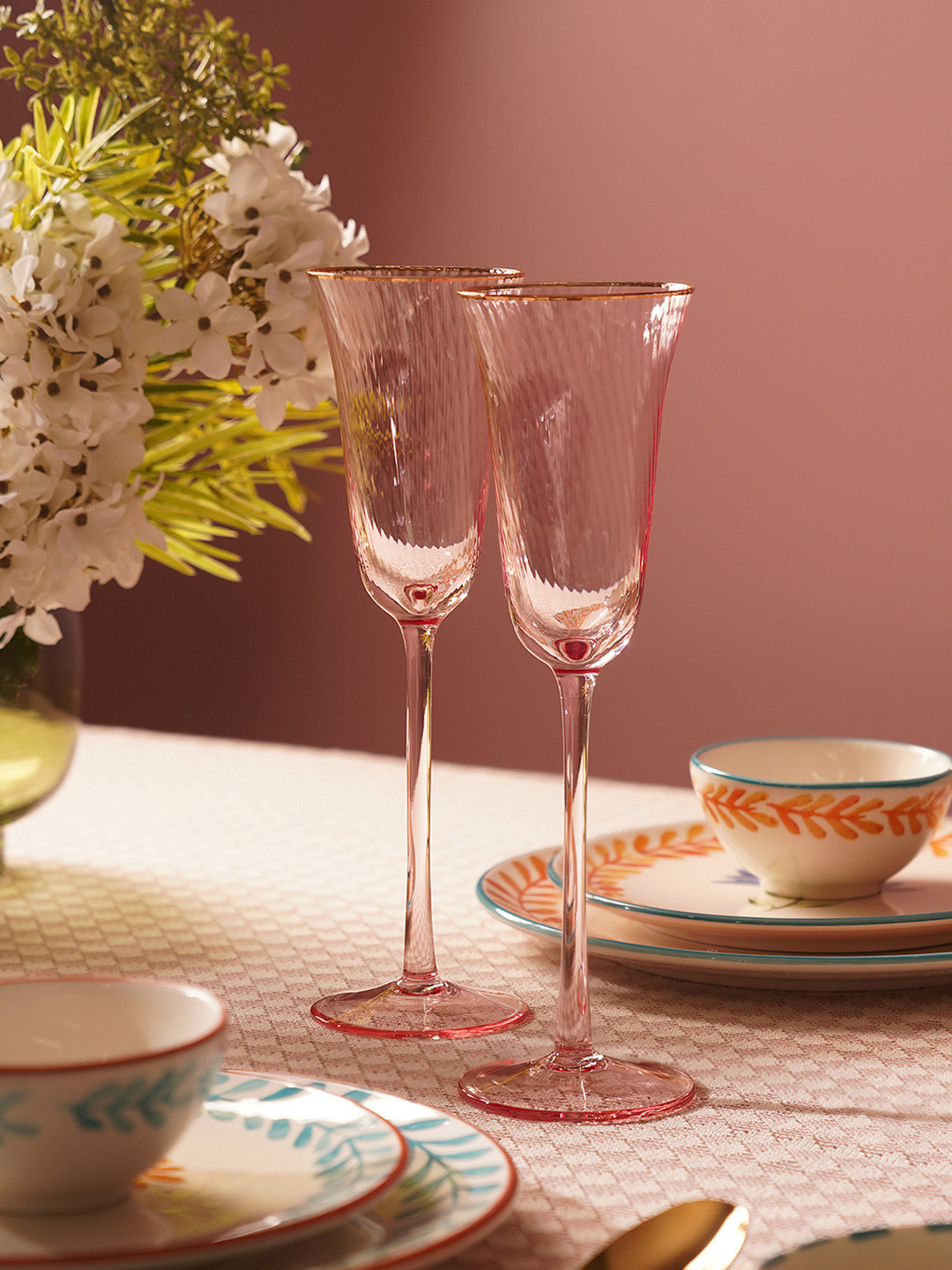 Pure Home and Living Pink 2 Pieces Textured Wine Glasses