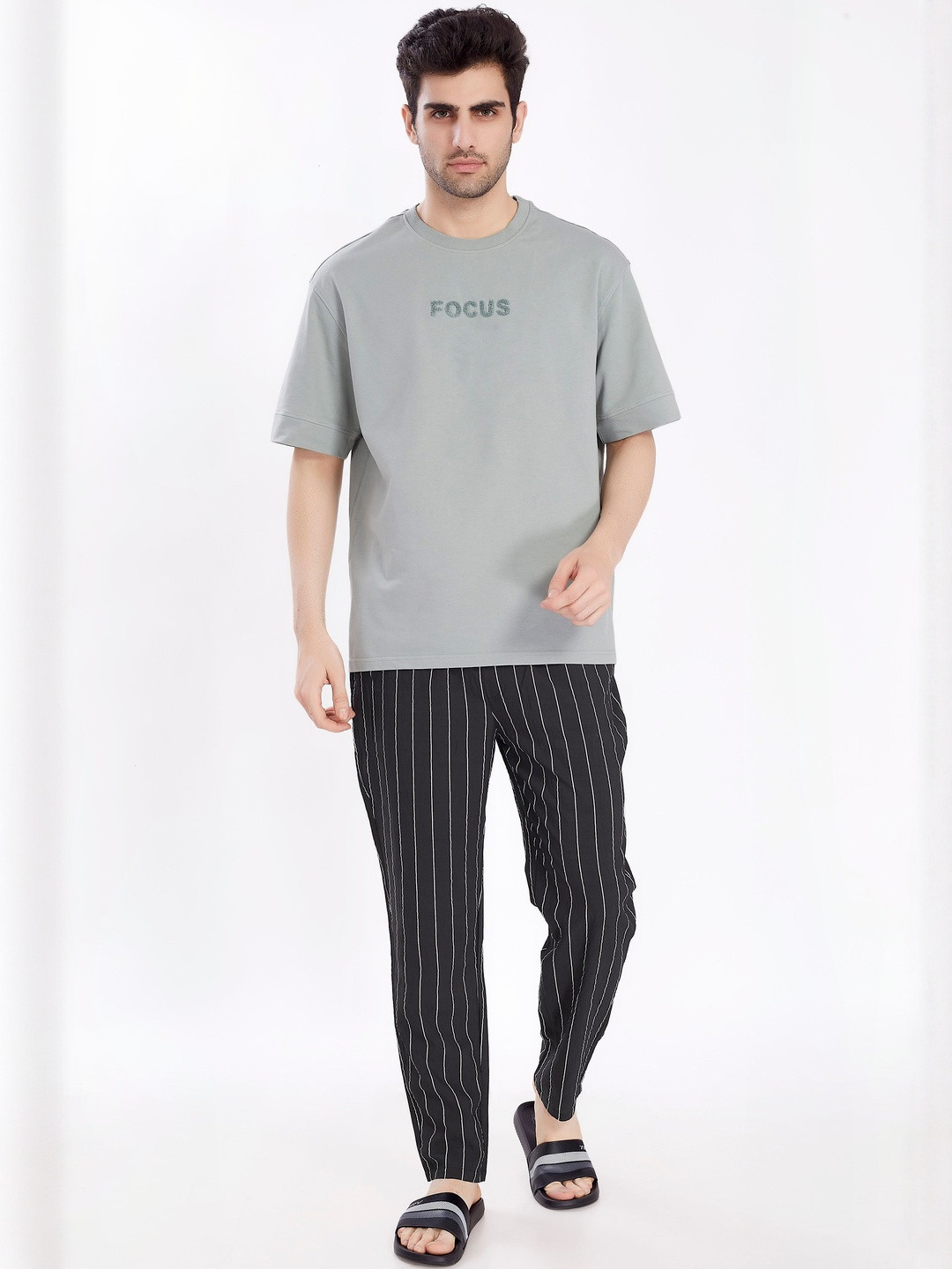 DIVISIVE Men Striped Mid Rise Night Wear Lounge Pants