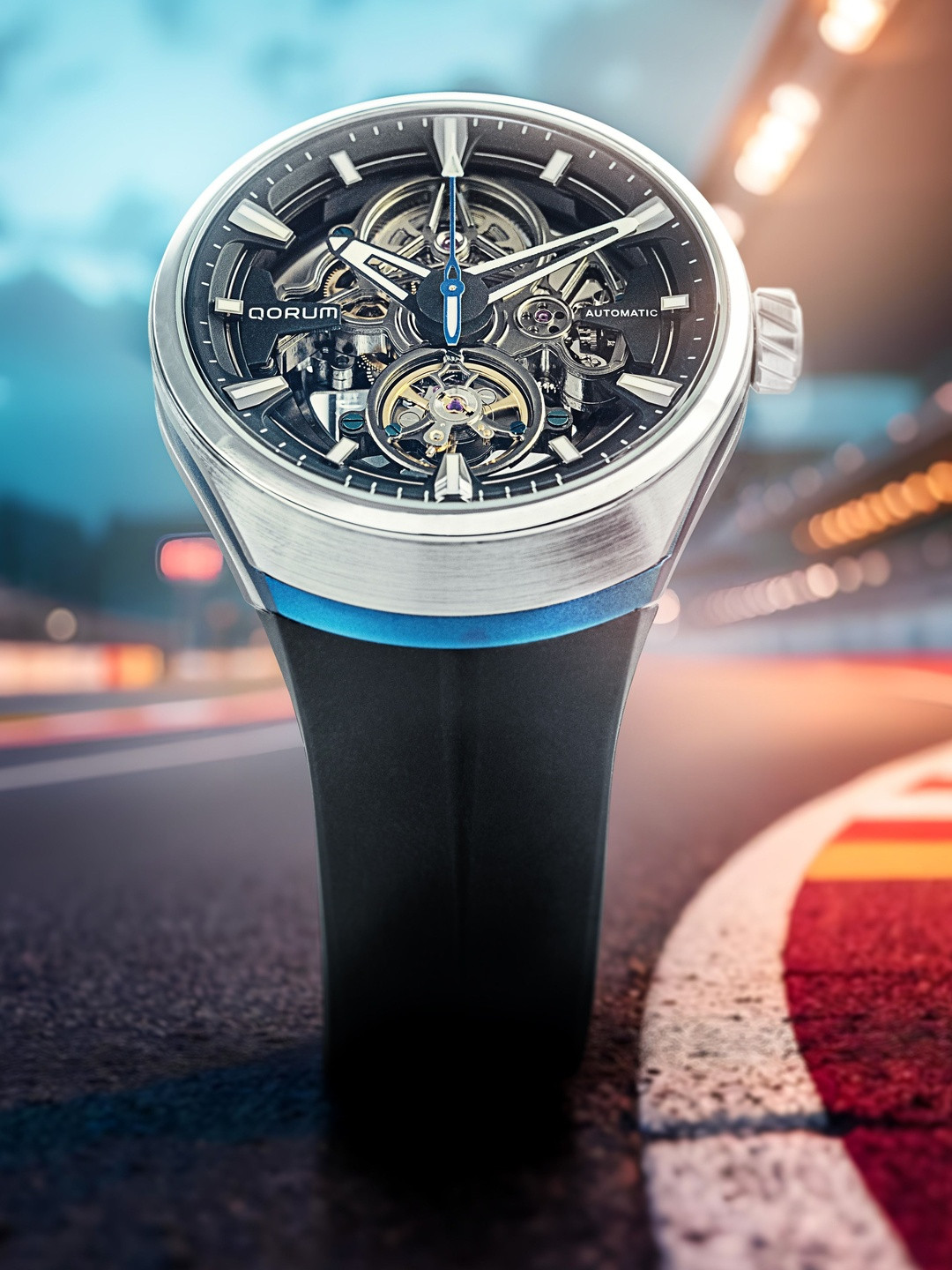 QORUM INDIA Men Skeleton Dial Silicon Analogue Motion Powered Watch QI 6004 G-3-Black Dial