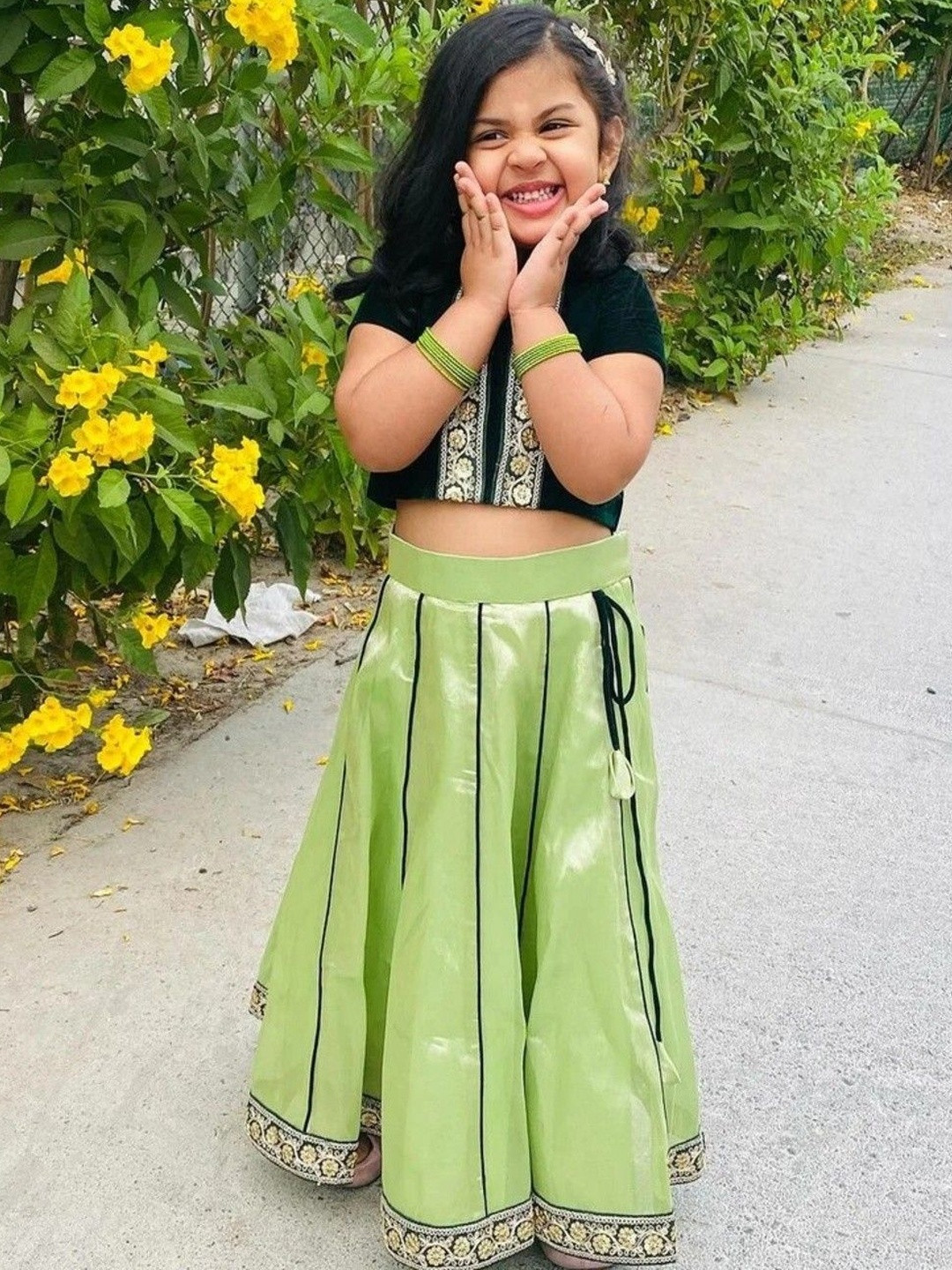 DISHA CREATIONZ Pure Cotton Girls Polo Collar Tunic with Skirt