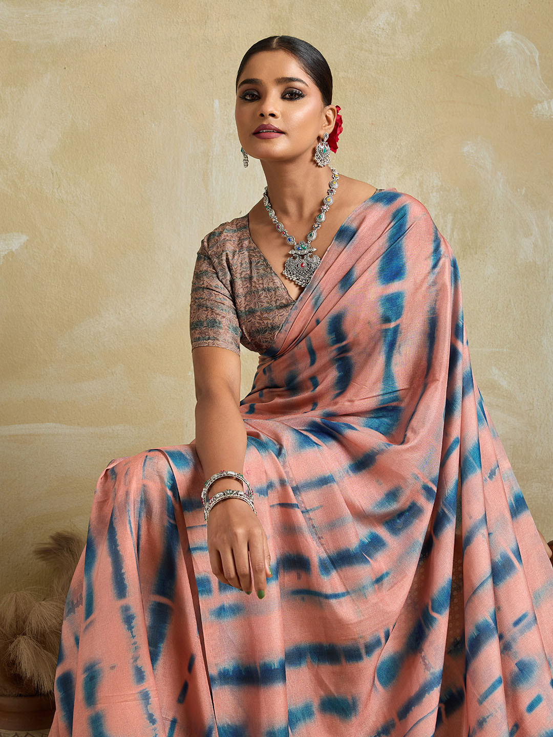 Mitera Tie and Dye Designer Bagh Saree With Matching Blouse