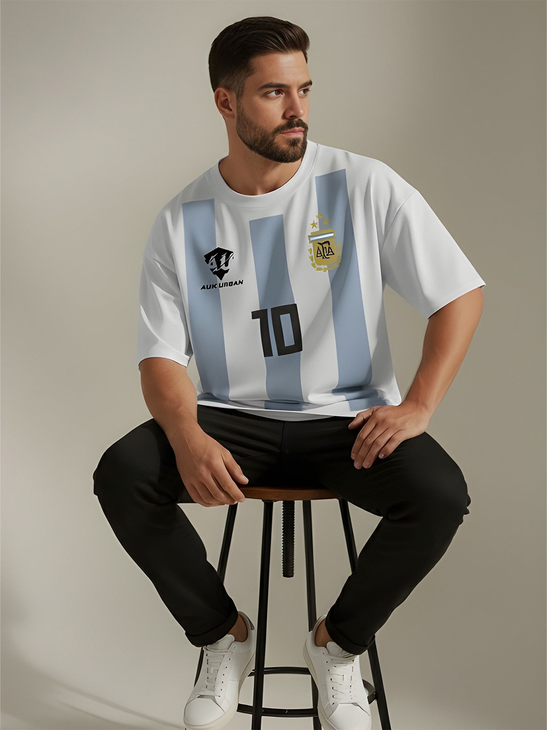 AUKURBAN Unisex Sports and Team Jersey Printed Round Neck Cotton Oversized T-shirt