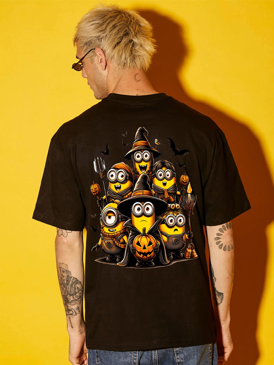 BDSQUARE Men Minions Printed Round Neck Cotton Casual T-Shirt