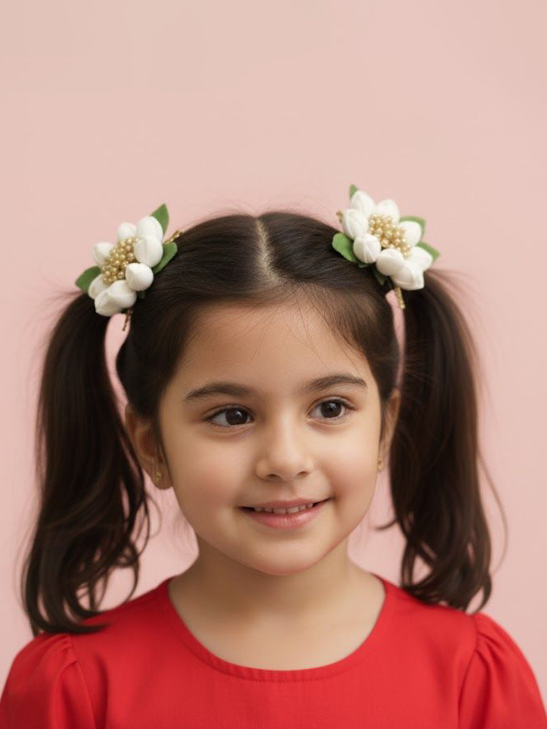 RAINMEBOWS Girls Set Of 2 Embellished Mini Jasmin buds and Golden Alligator Hair Clips