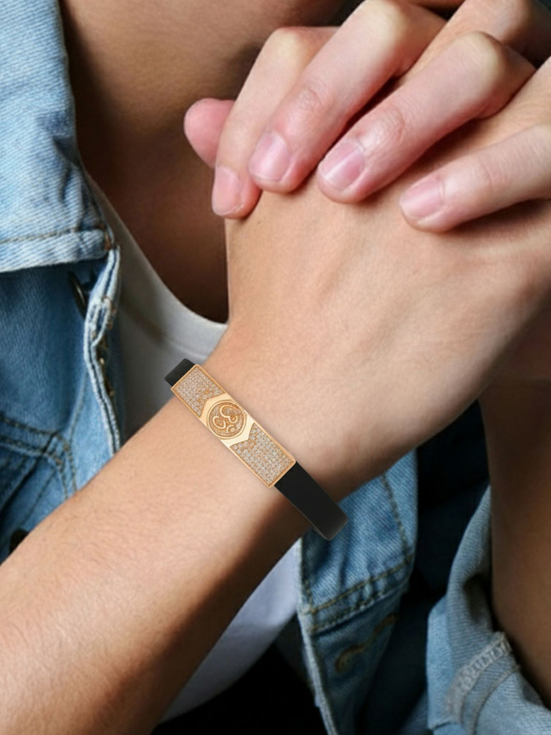 RKB Sales Men Rose Gold-Plated AD Studded Bracelet