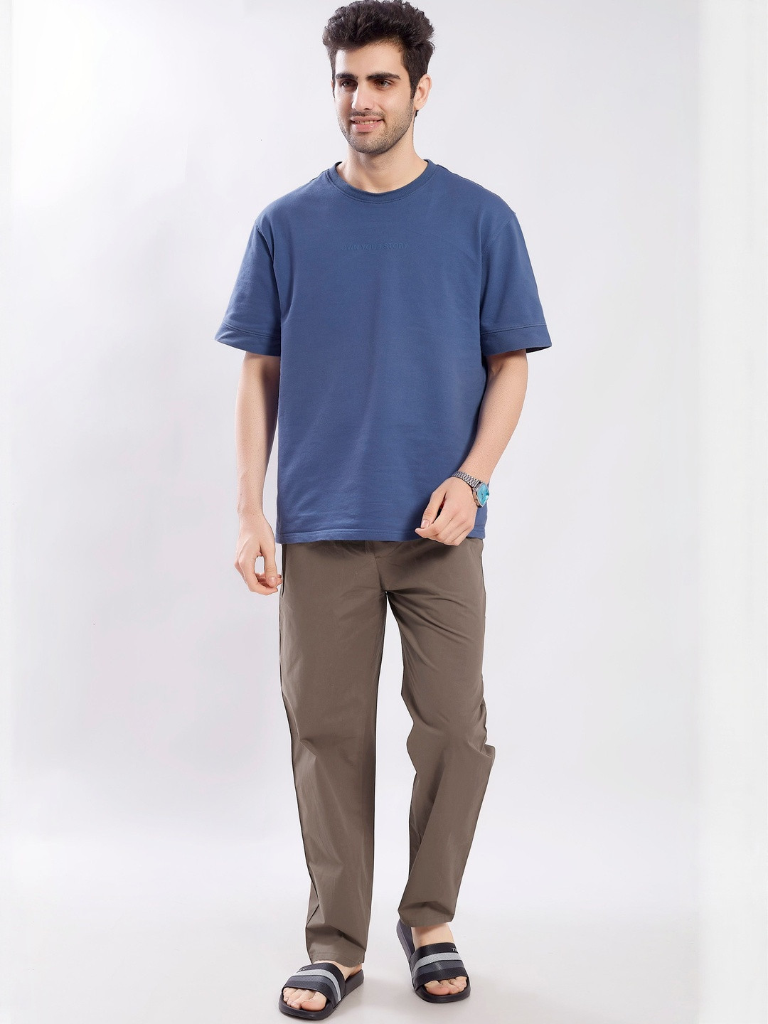 DIVISIVE Men Solid Regular Fit Mid-Rise Combed Cotton Night Wear Lounge Pant