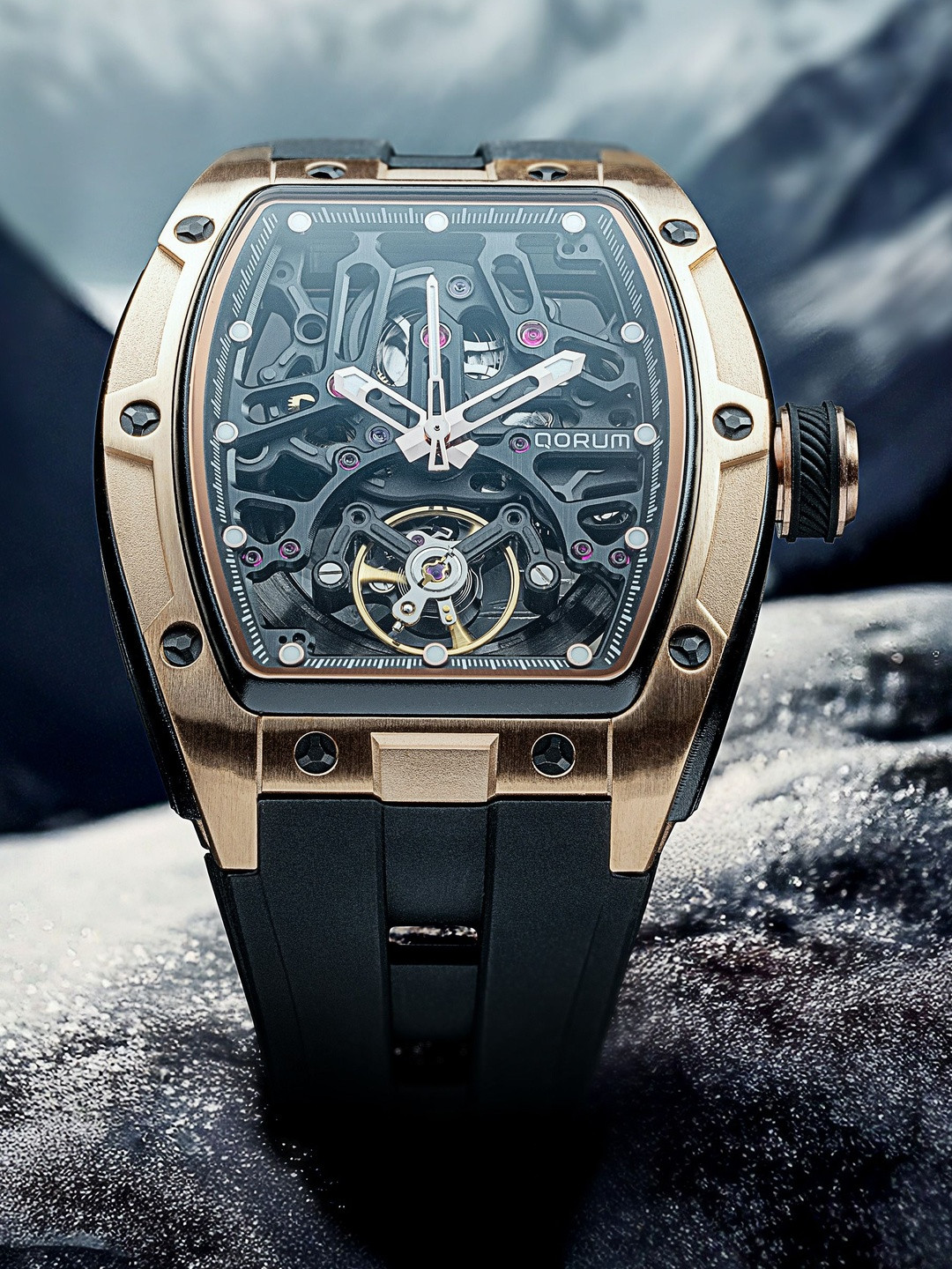 QORUM INDIA Equinox Men Skeleton Analogue Motion Powered Watch QI 9198 G-1-Black Dial_N