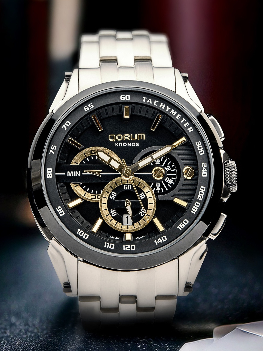 QORUM INDIA Men Dial & Stainless Steel Analogue Chronograph Watch G105 Kronos-Black