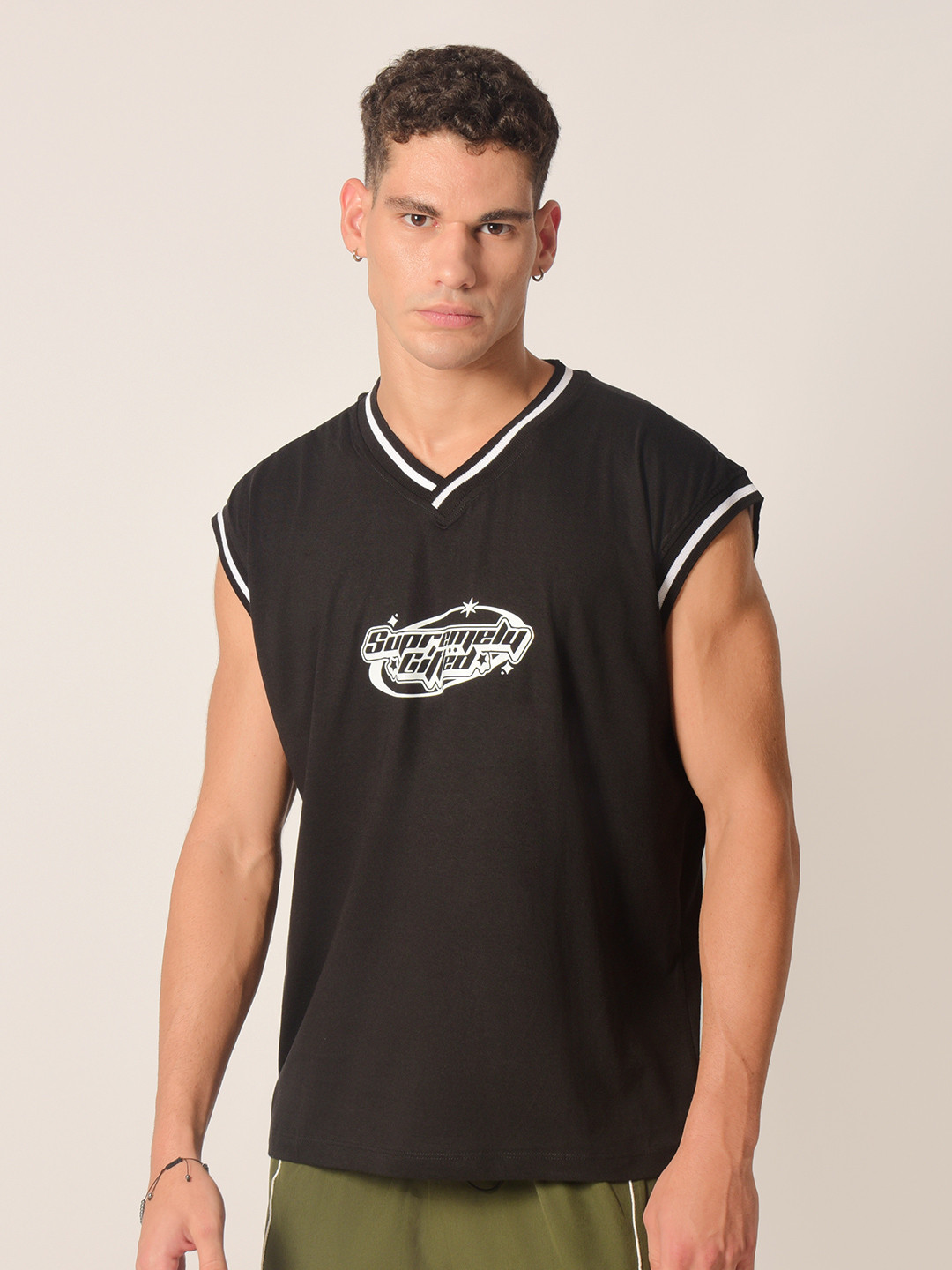 IZF Men Typography Printed V-Neck Cotton T-Shirt