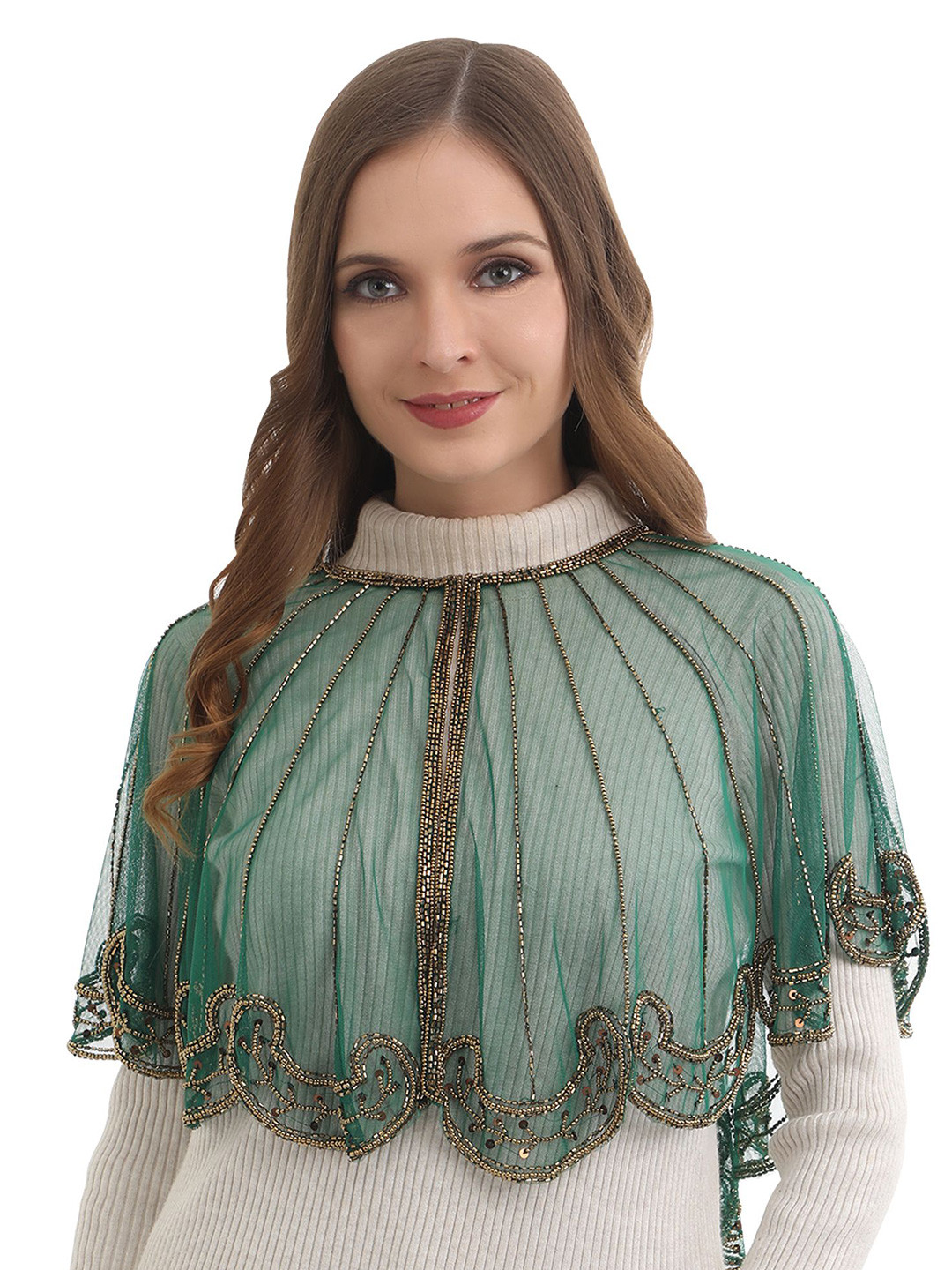 JEDCO Self Design Embroidered Crop Ethnic Shrug