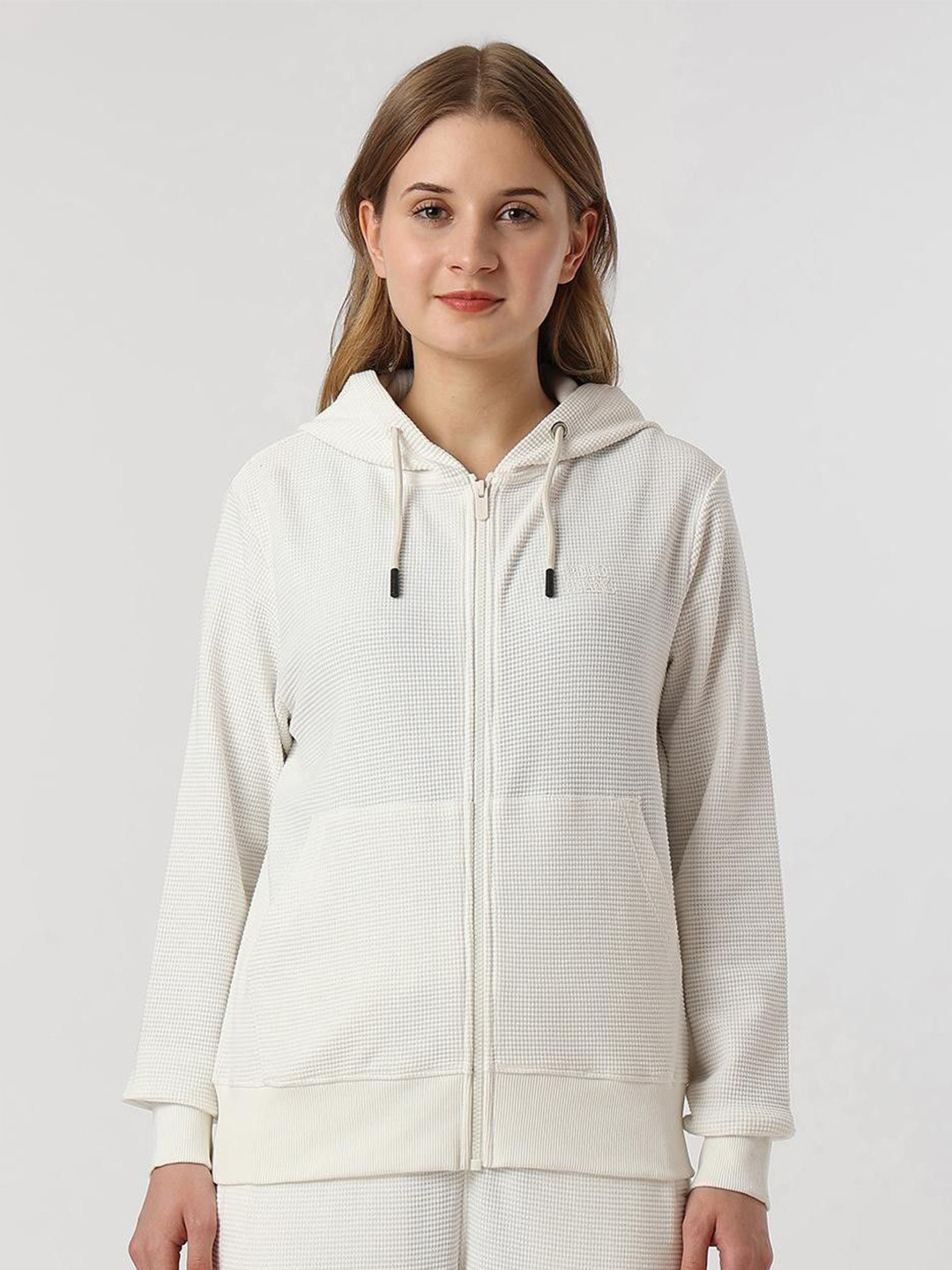 Pepe Jeans Women Textured Hooded Zipper Sweatshirt