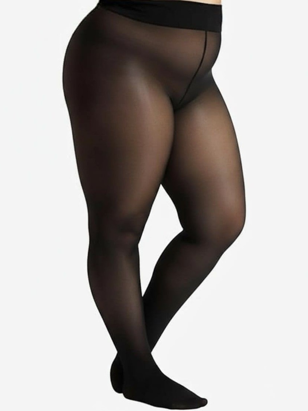 HOT BEES Women Plus Size High Waist Stretchable Fur Thermal Dual Tone Stocking