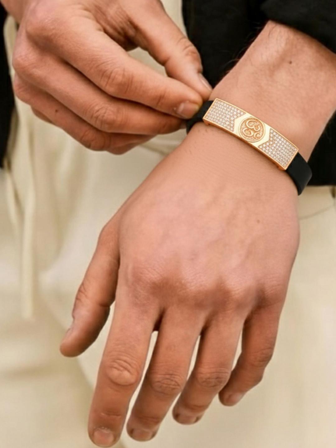 RKB Sales Men American Diamond Antique Rose Gold-Plated Bangle-Style Bracelet