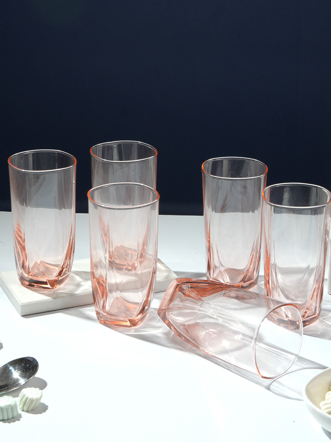 Luminarc International 6pcs Eiffel Transparent Salmon Pink Highball Water & Juice Water Glass 350ML