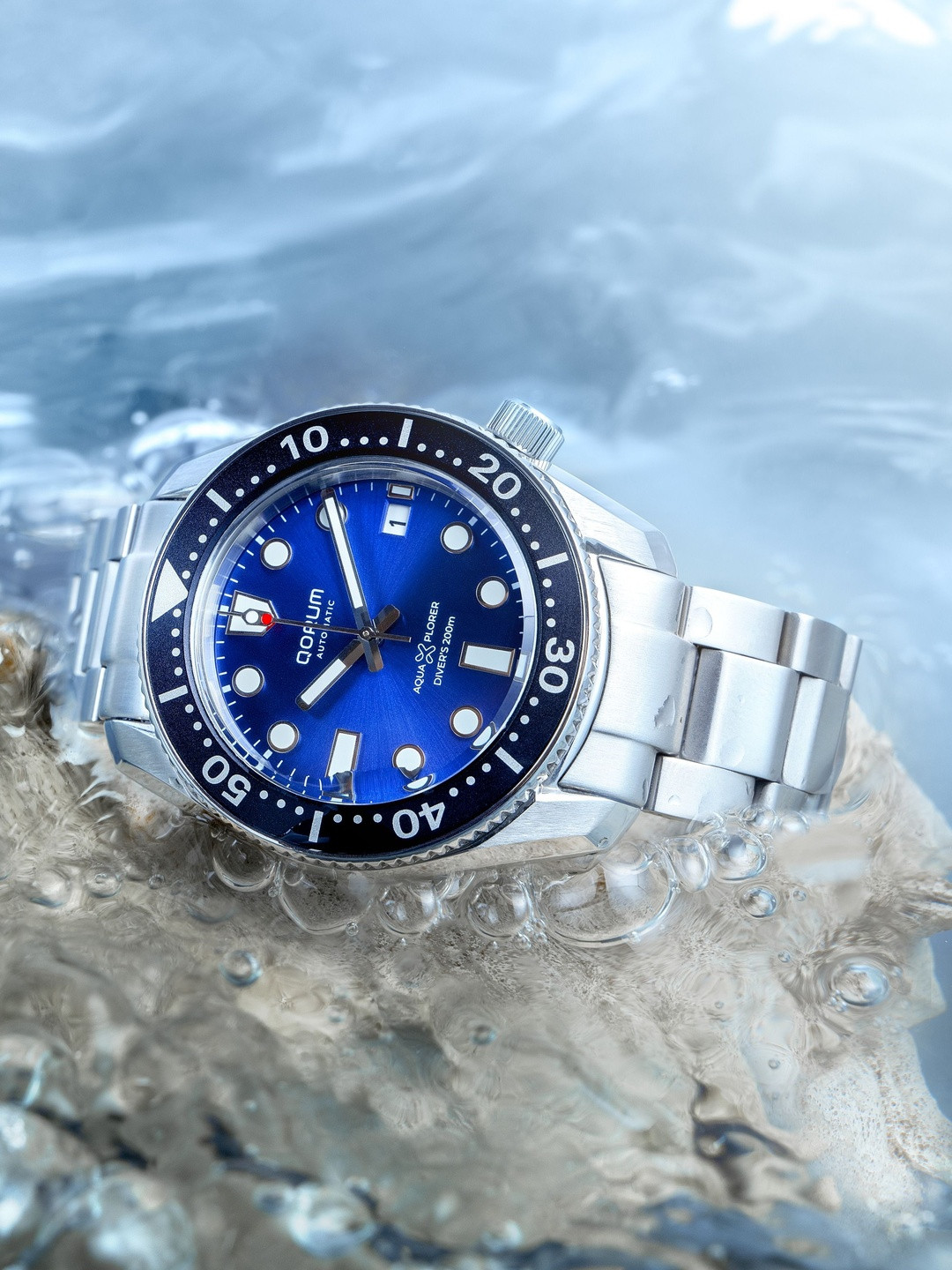 QORUM INDIA Men Stainless Steel Motion Powered Watch G106 Aquaxplorer-Royal Blue Dial