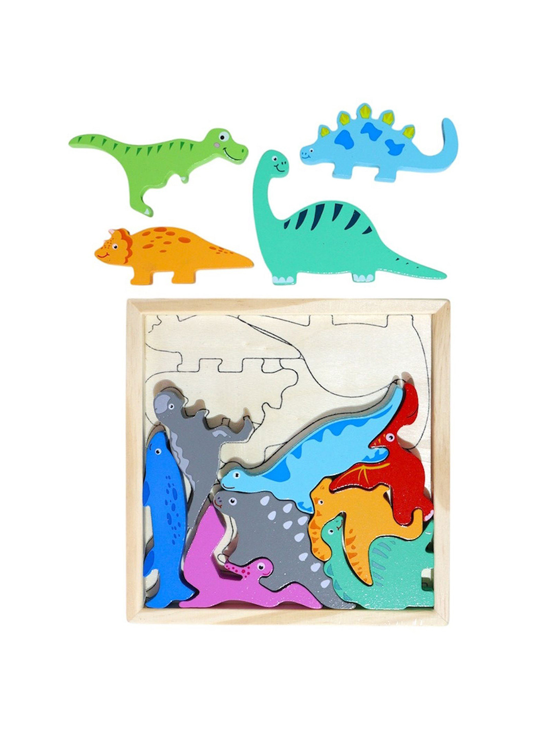 Kafron Kids Wooden Educational Learning Board with Colourful Dinosaur Puzzle