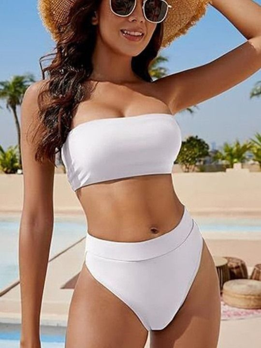 Toomley High-Waist Strapless Bandeau Two-Piece Bikini Set